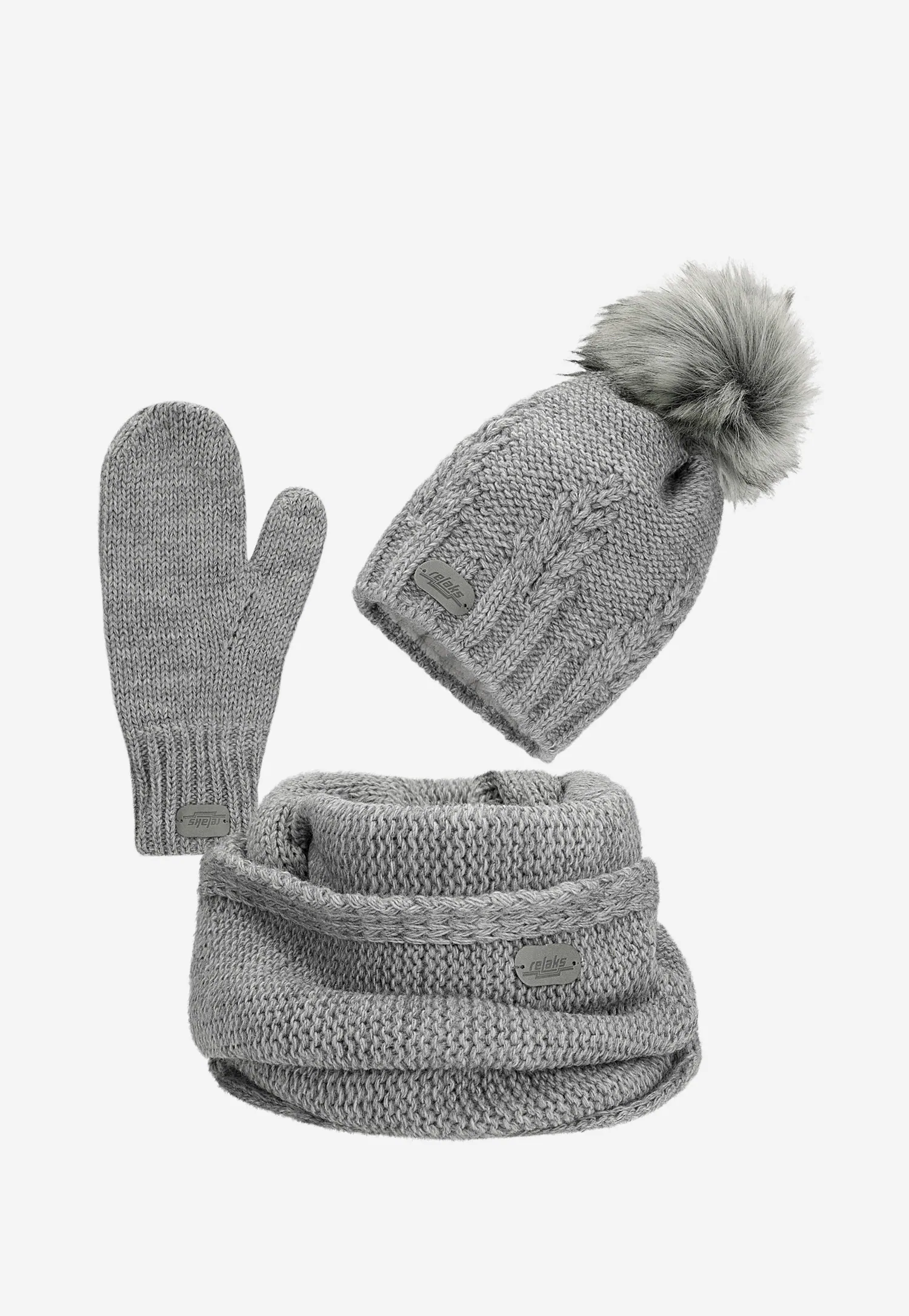 RELAKS zestaw czapka + komin + rękawiczki w kolorze beżowym