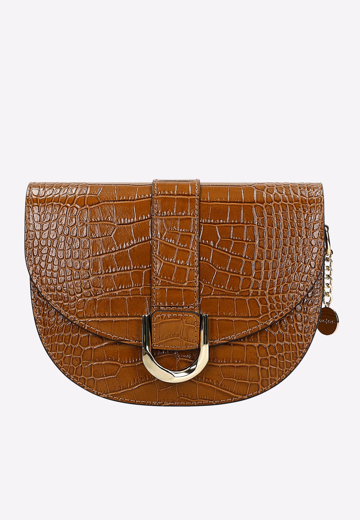 Ciemnobrązowa skórzana torebka saddle bag z tłoczeniem