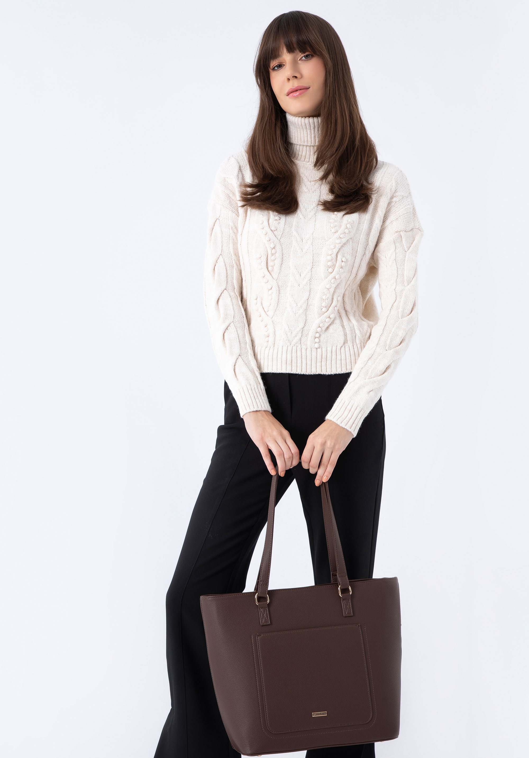 Torebka shopperka z ekoskóry z otwartą kieszenią z przodu