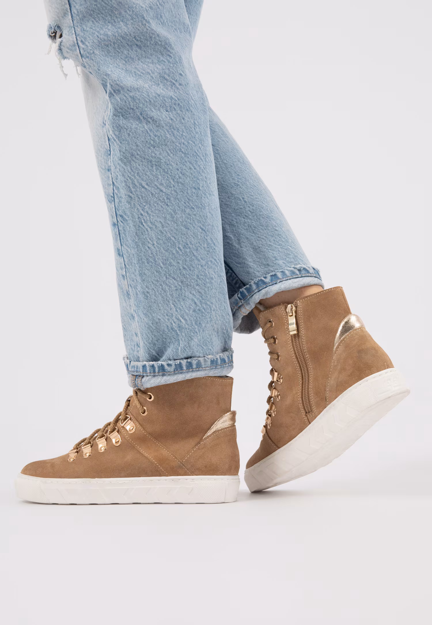 RELAKS beżowo-złote trzewiki damskie z ociepleniem