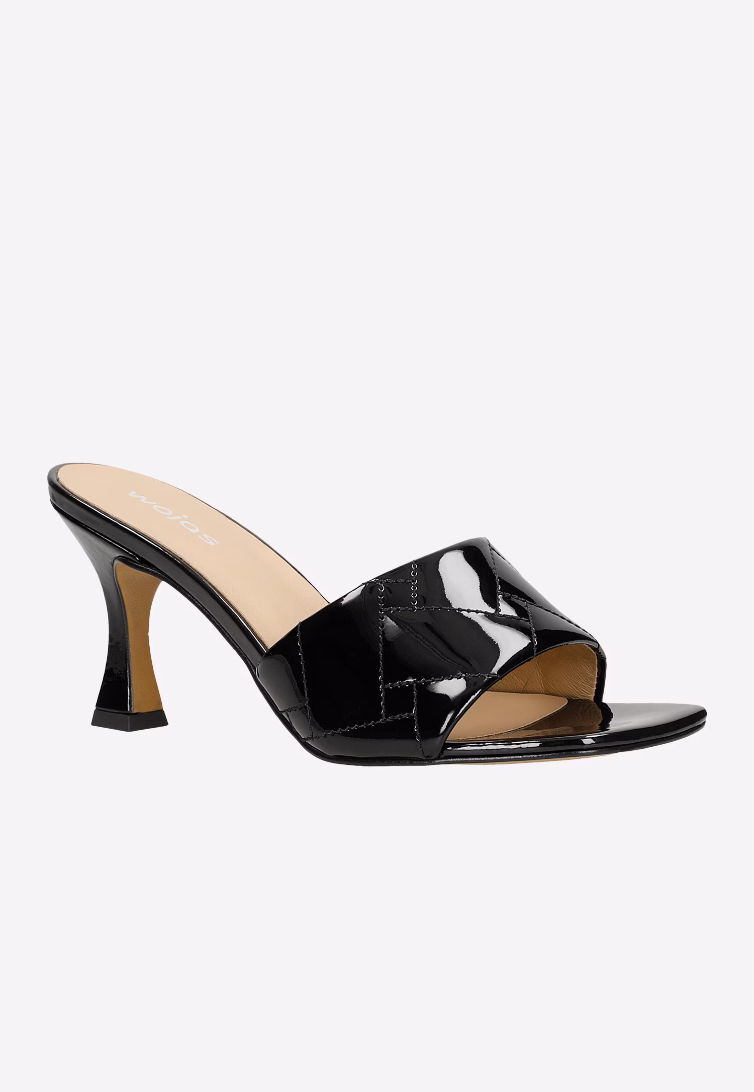 Czarne lakierowane klapki damskie z oryginalnym obcasem