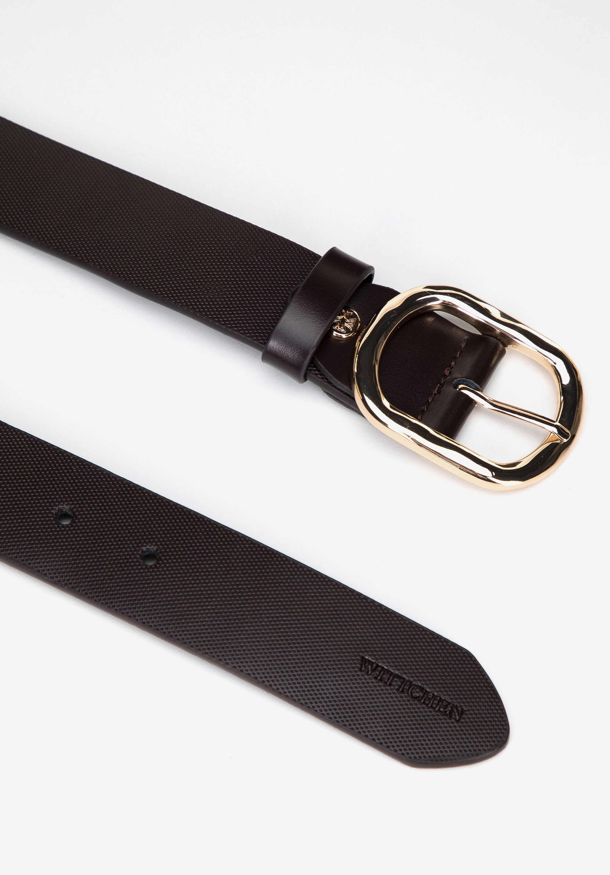 Damski pasek skórzany tłoczony w drobny wzór