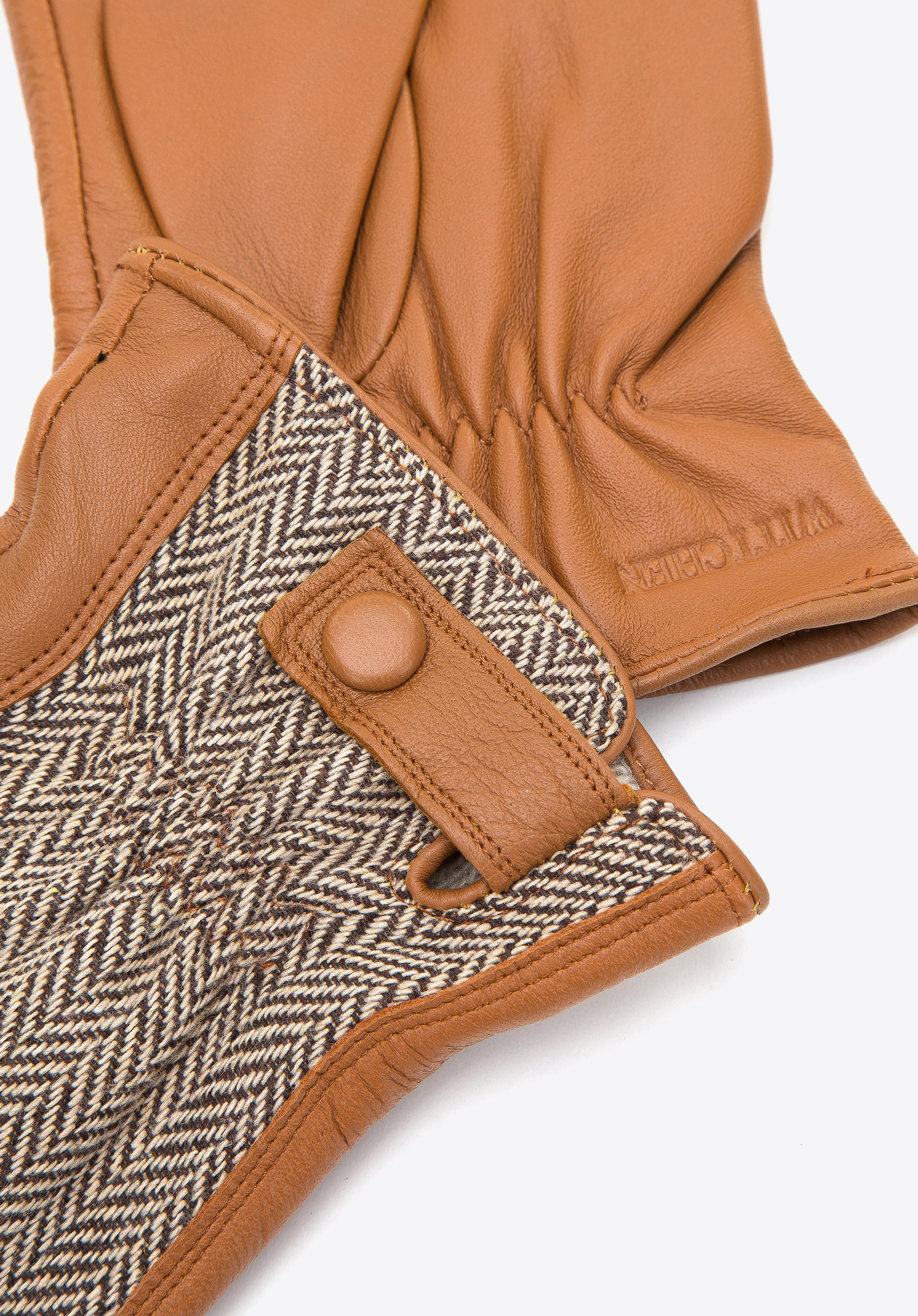 Męskie rękawiczki skórzane ze wstawką w jodełkę