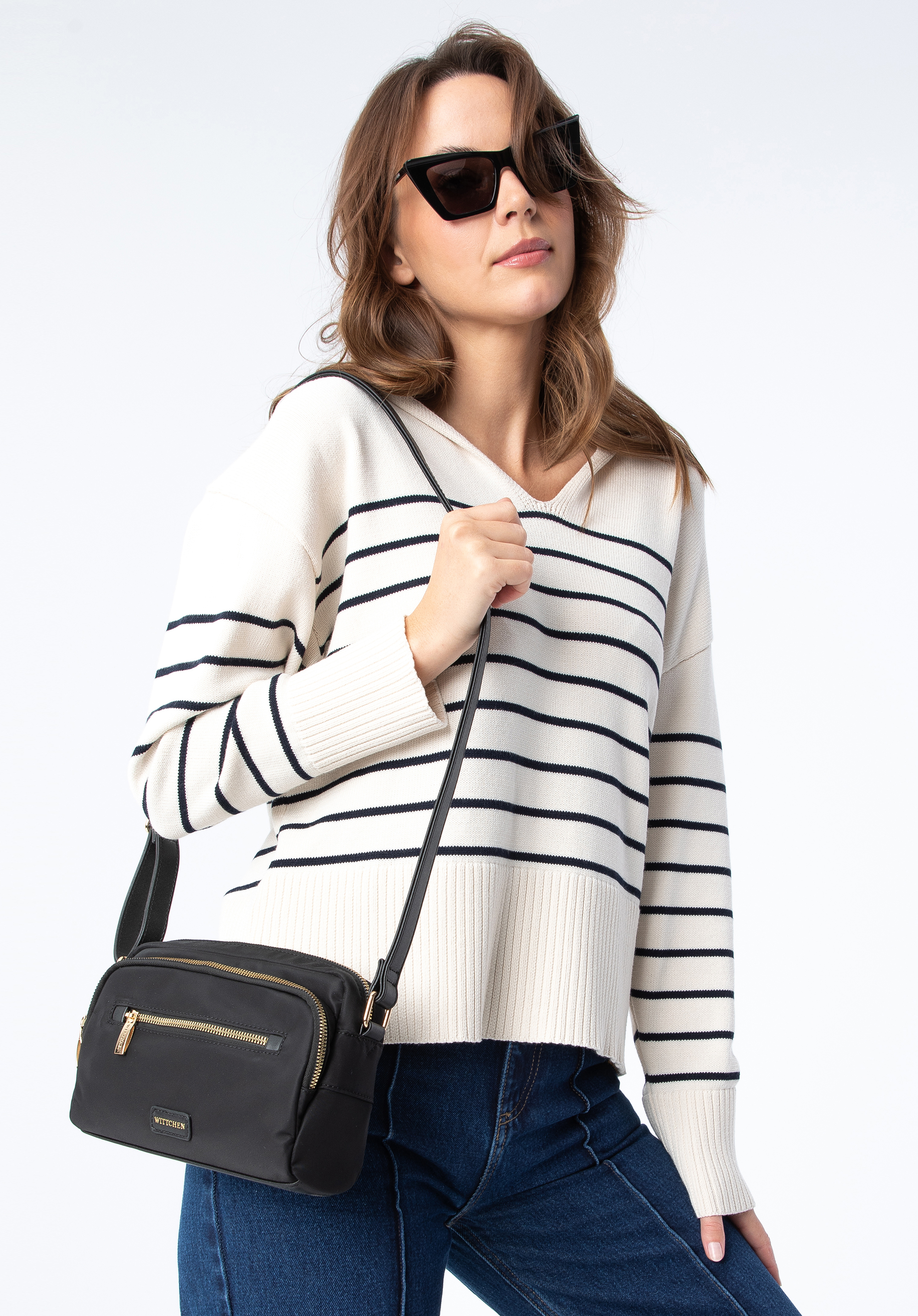 Damska listonoszka z nylonu ze wstawkami z ekoskóry