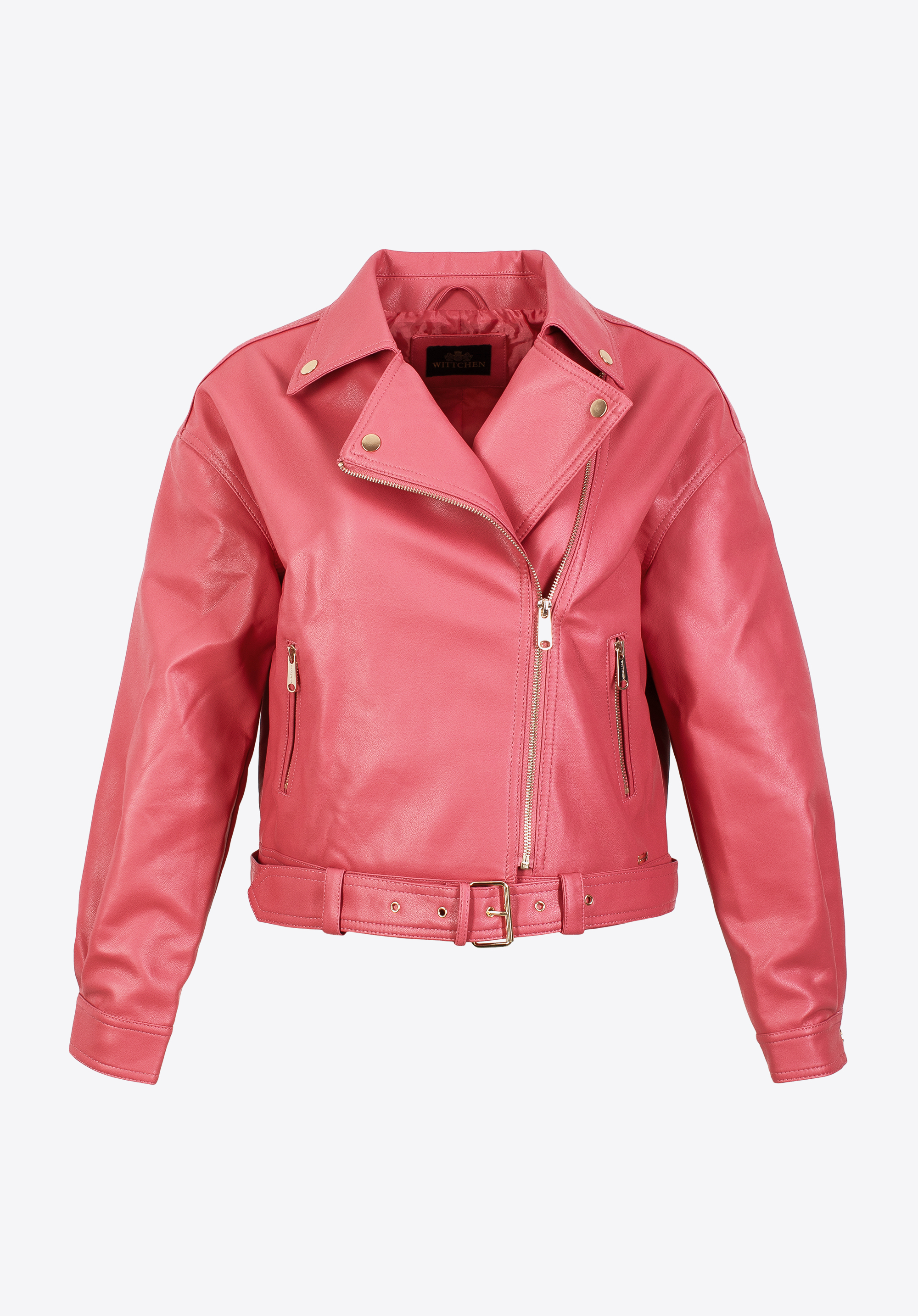 Damska ramoneska oversize z ekoskóry z paskiem