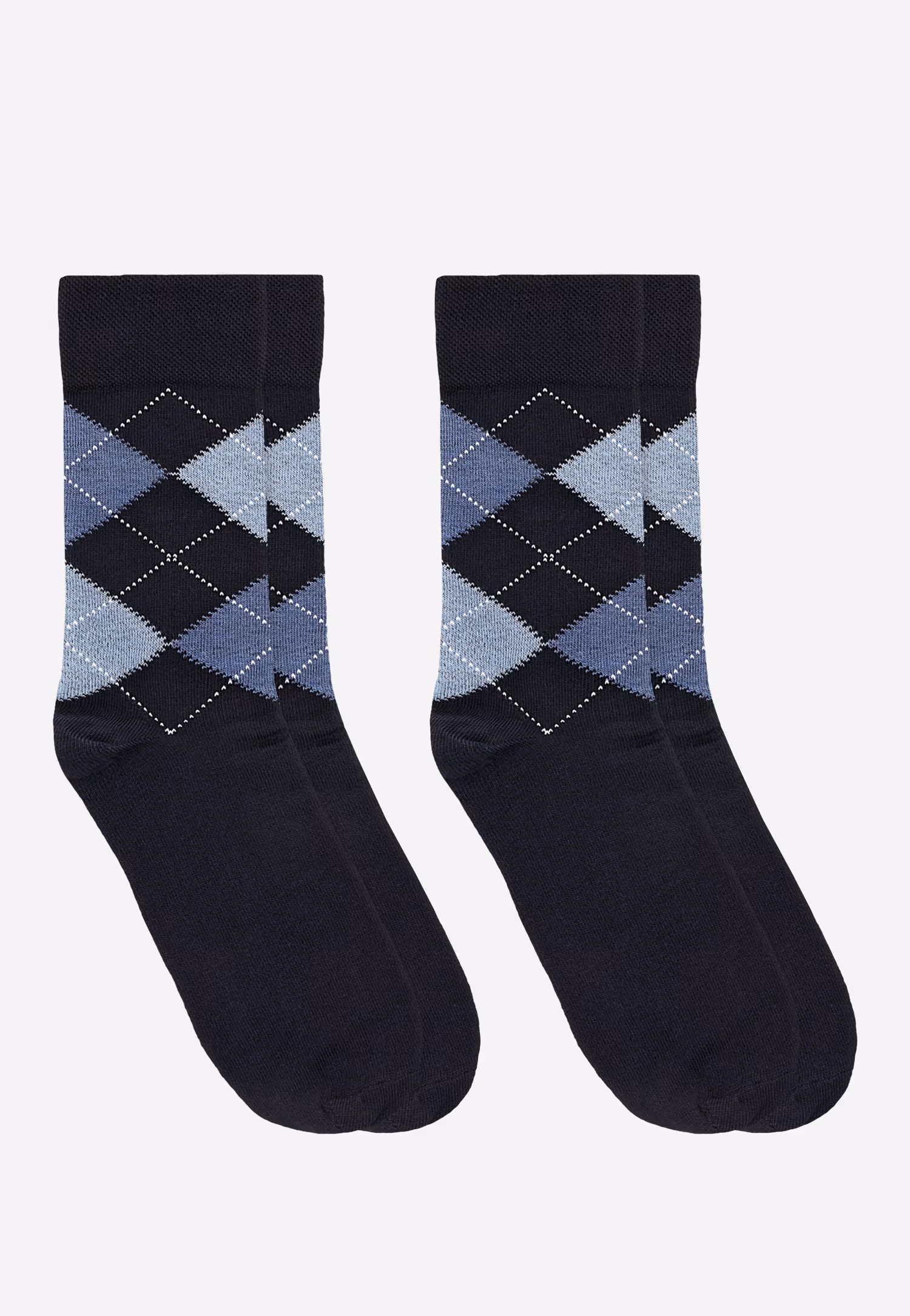 Granatowe wysokie skarpety w niebieskie romby