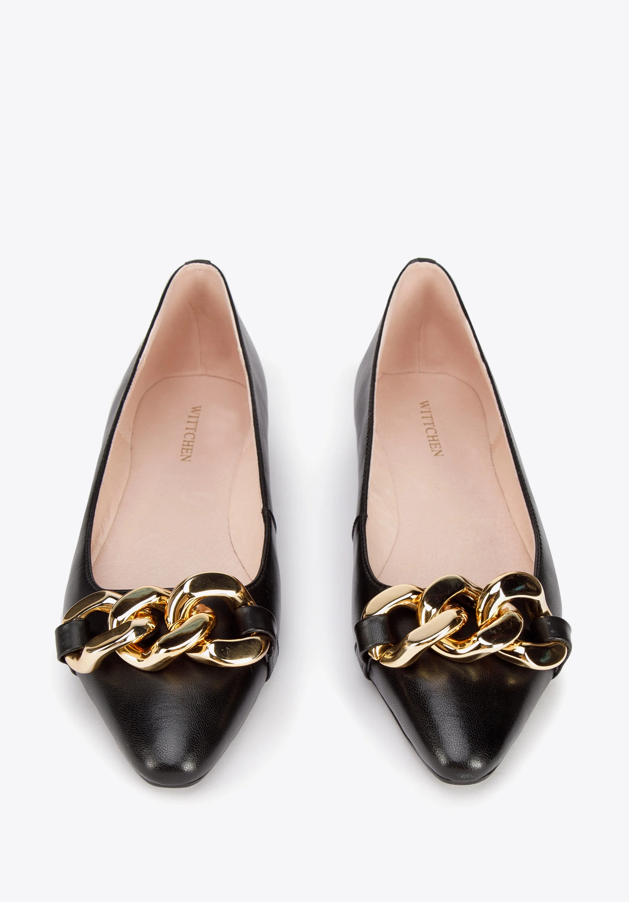 Baleriny skórzane z łańcuchem