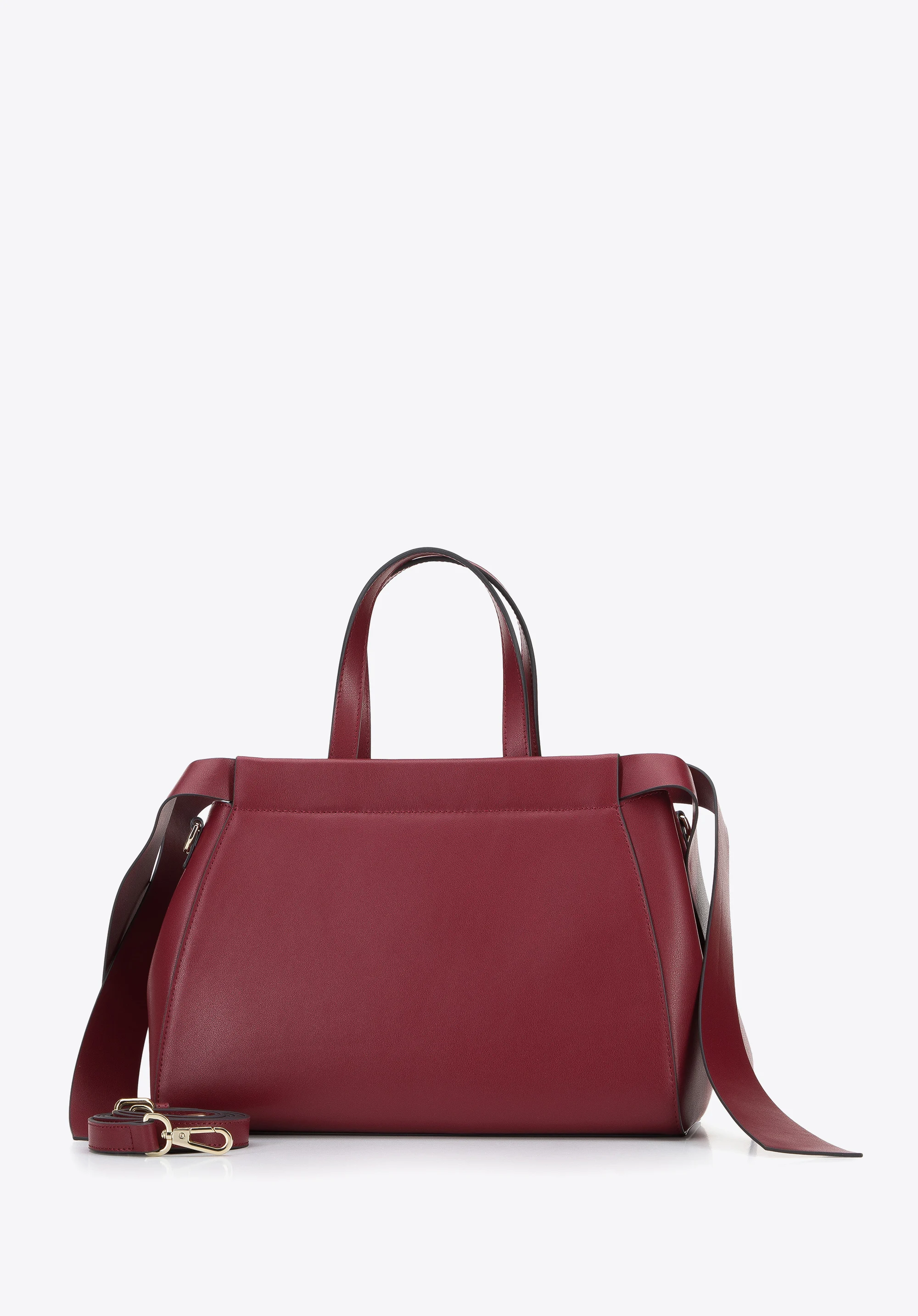 Torebka kuferek skórzana z ozdobnymi paskami