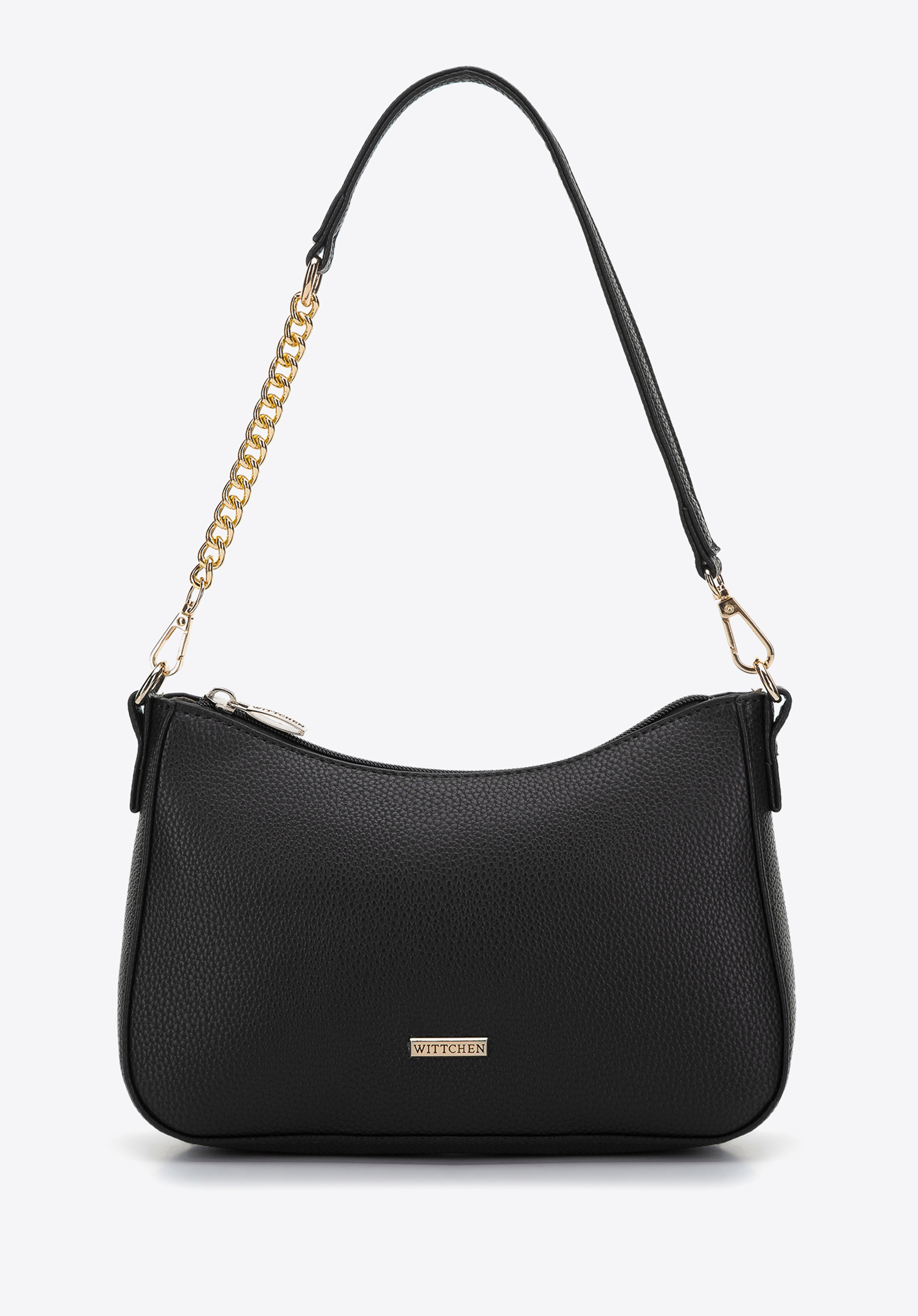 Damska torebka bagietka z groszkowanej ekoskóry z łańcuszkiem