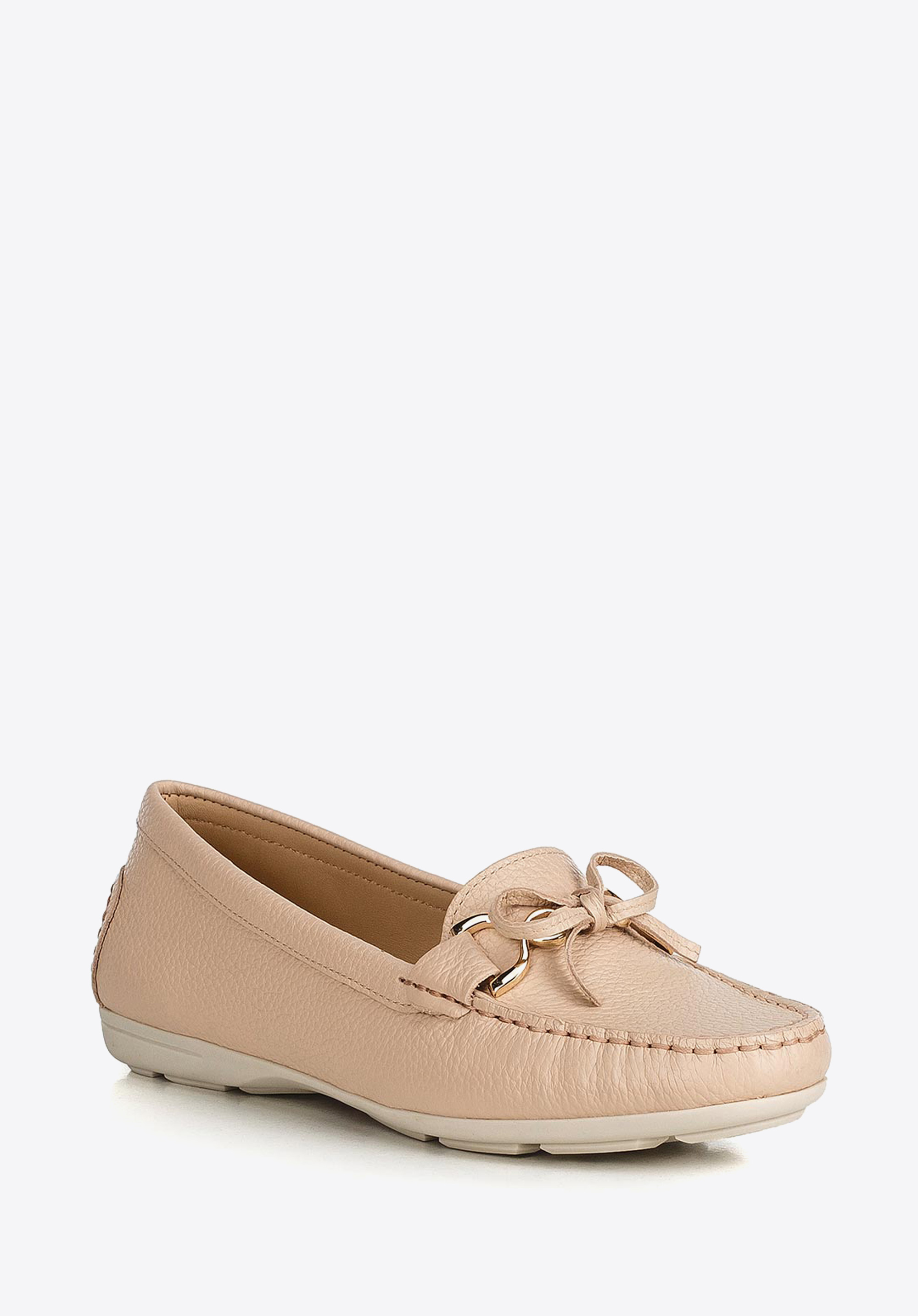 Damskie mokasyny skórzane z kokardką