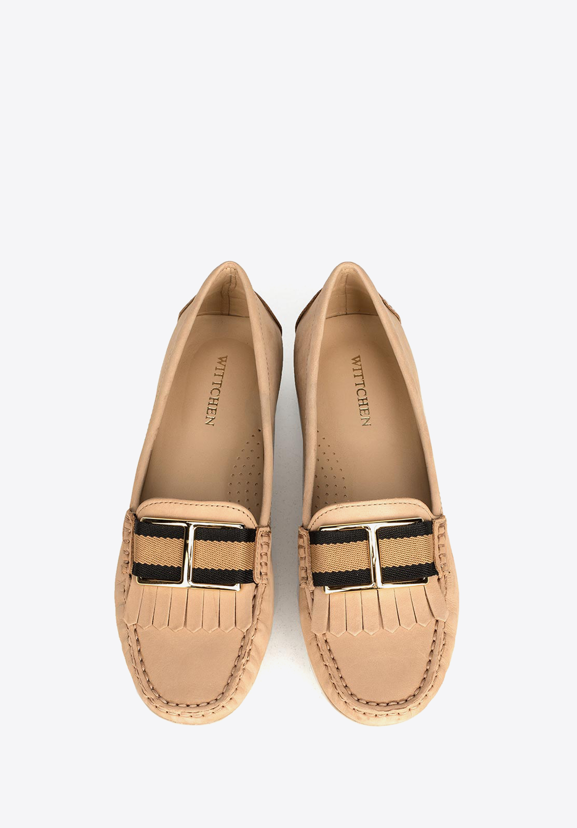 Damskie mokasyny skórzane z ozdobnym paskiem