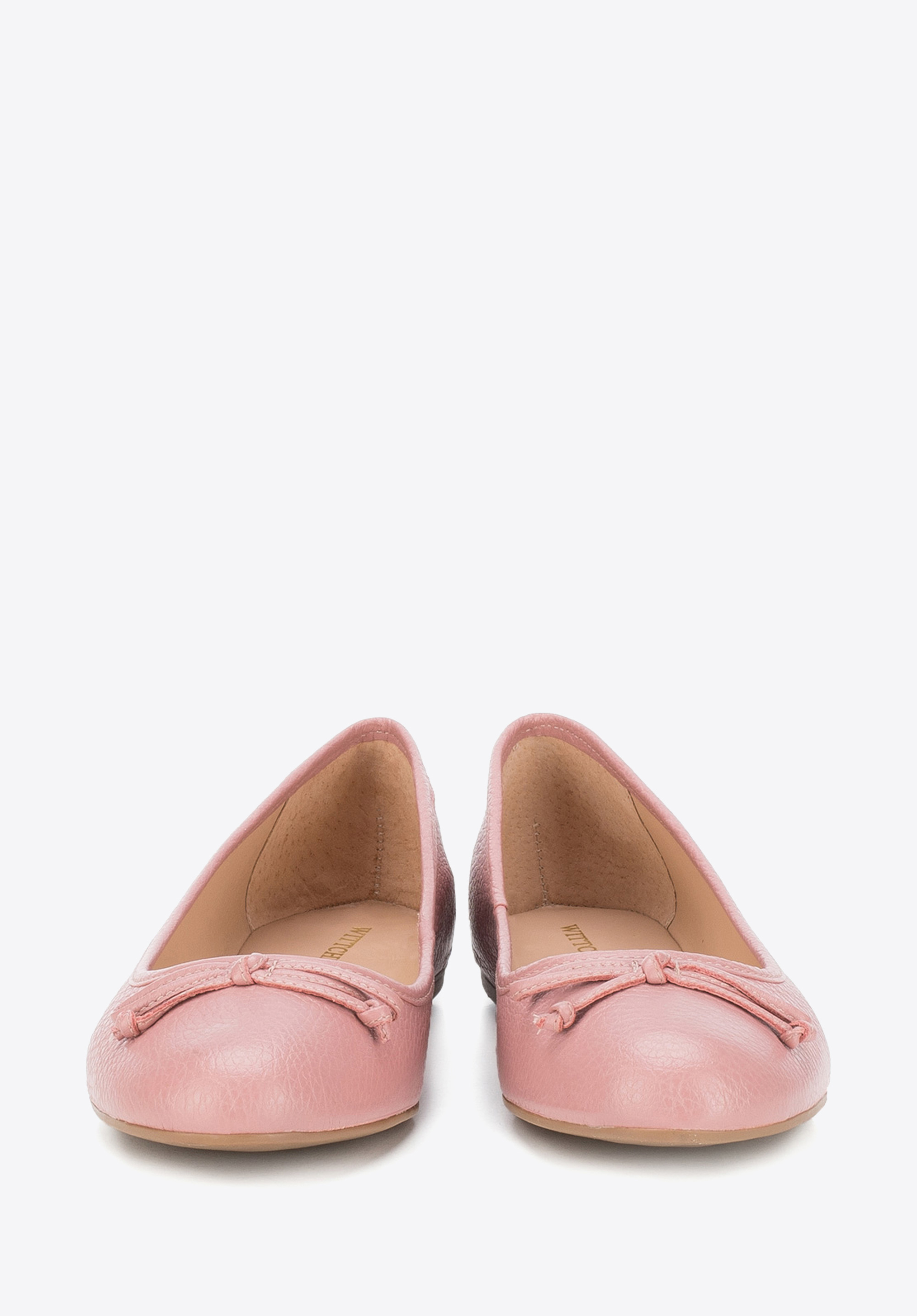 Baleriny skórzane z kokardką