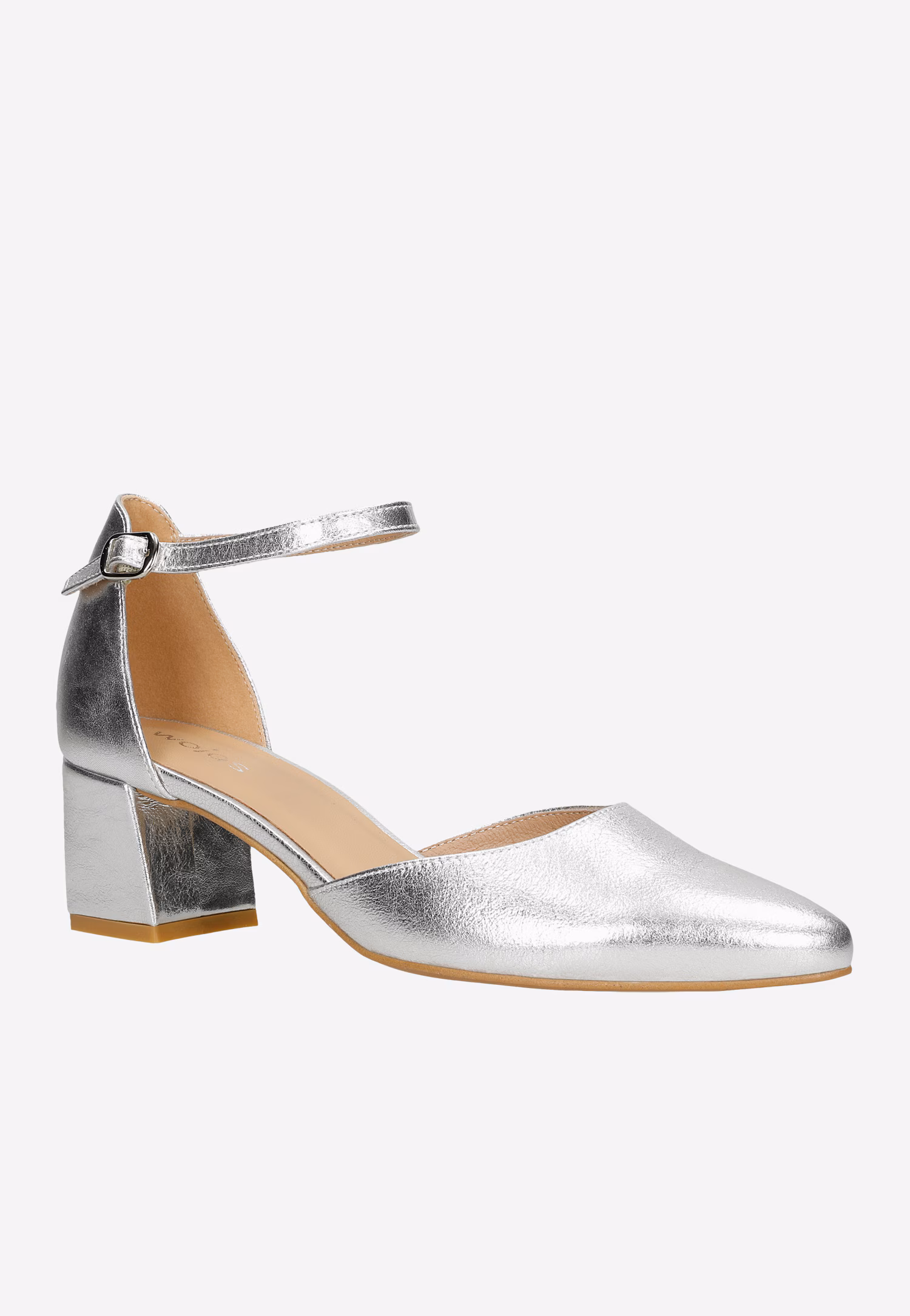 Złote czółenka damskie na niskim słupku