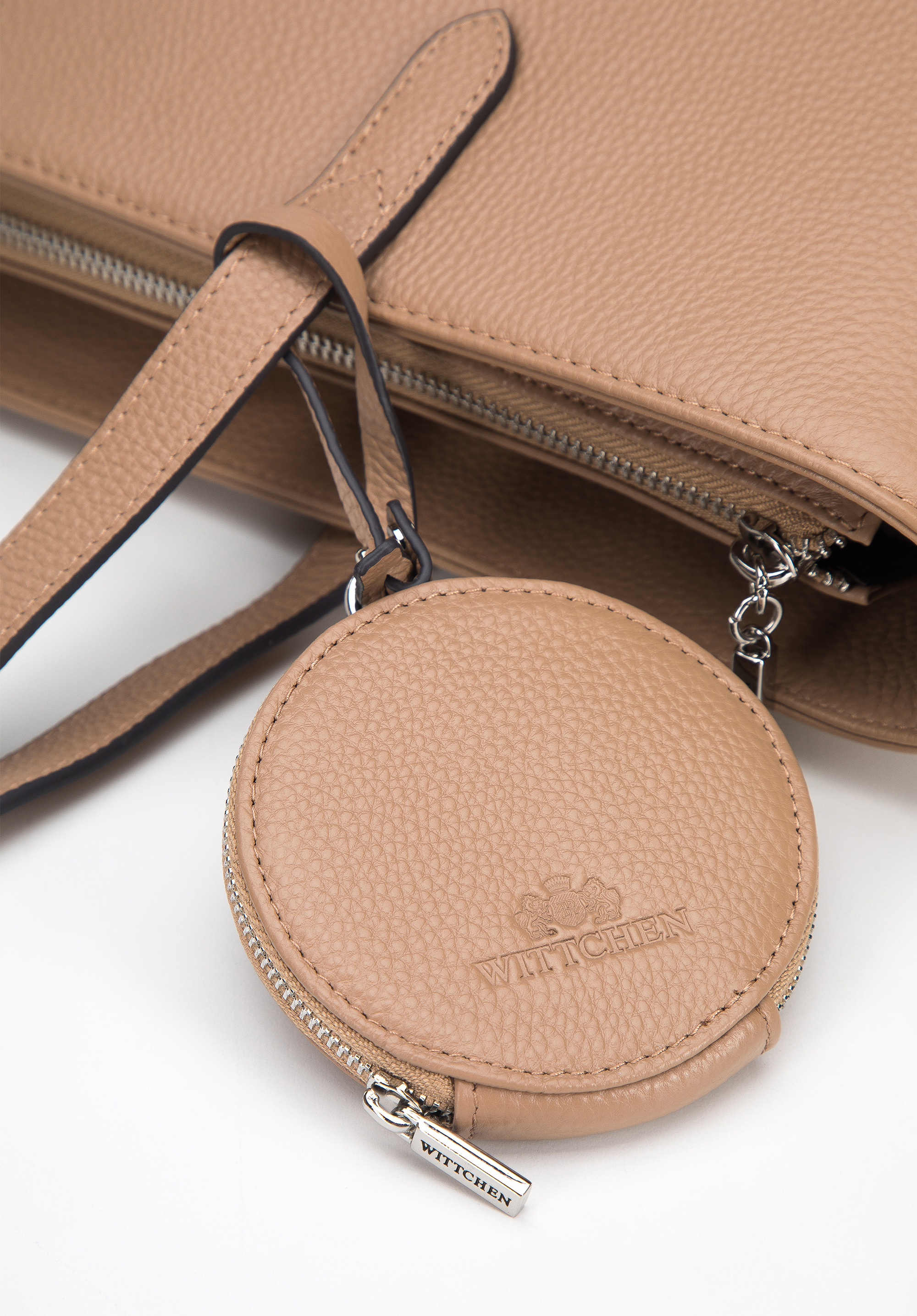 Torebka shopperka ze skóry naturalnej z etui i breloczkiem