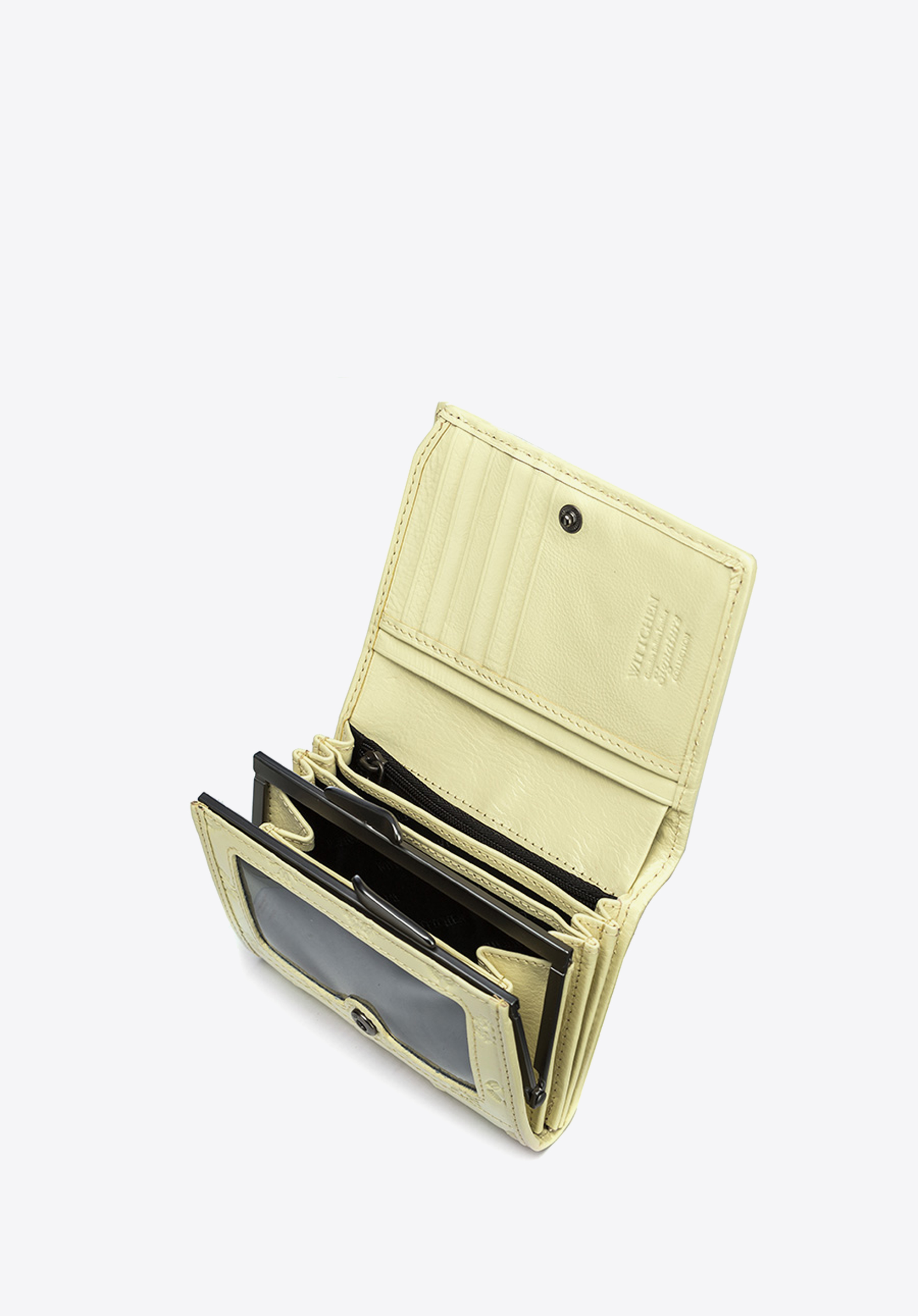 Damski portfel z lakierowanej skóry z monogramem mały