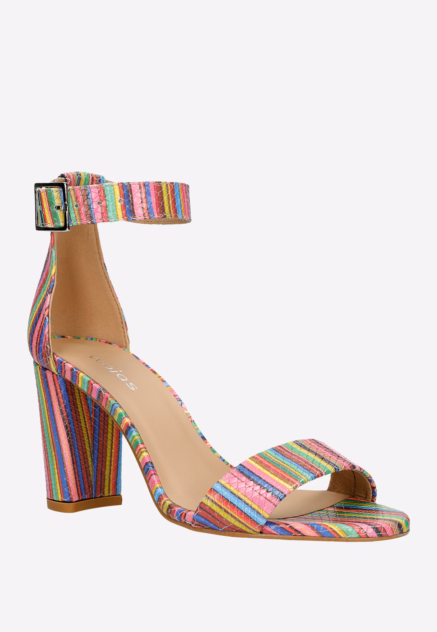 Zjawiskowe srebrne skórzane sandały na obcasie