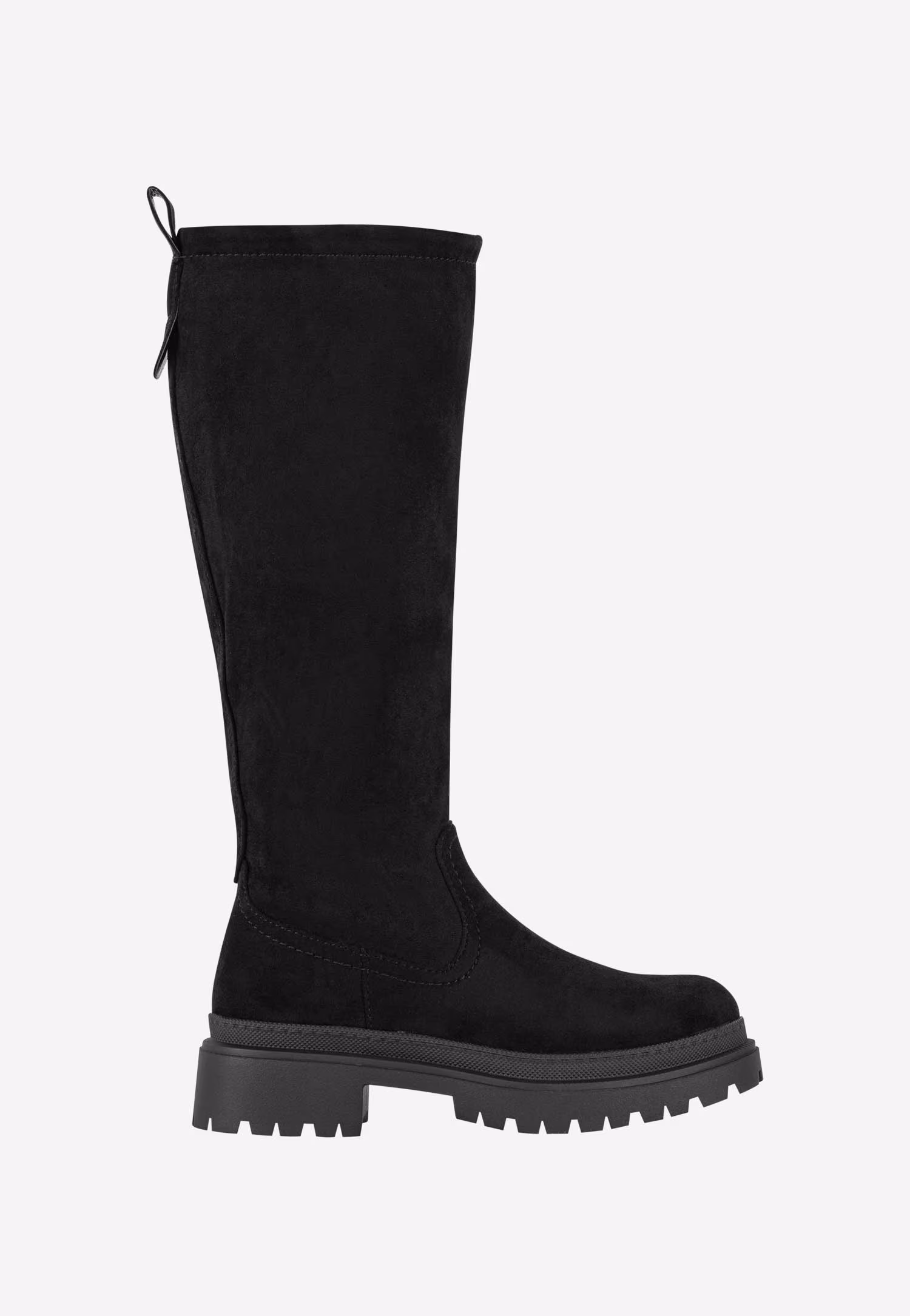 WJS czarne kozaki damskie do kolan na masywnej podeszwie