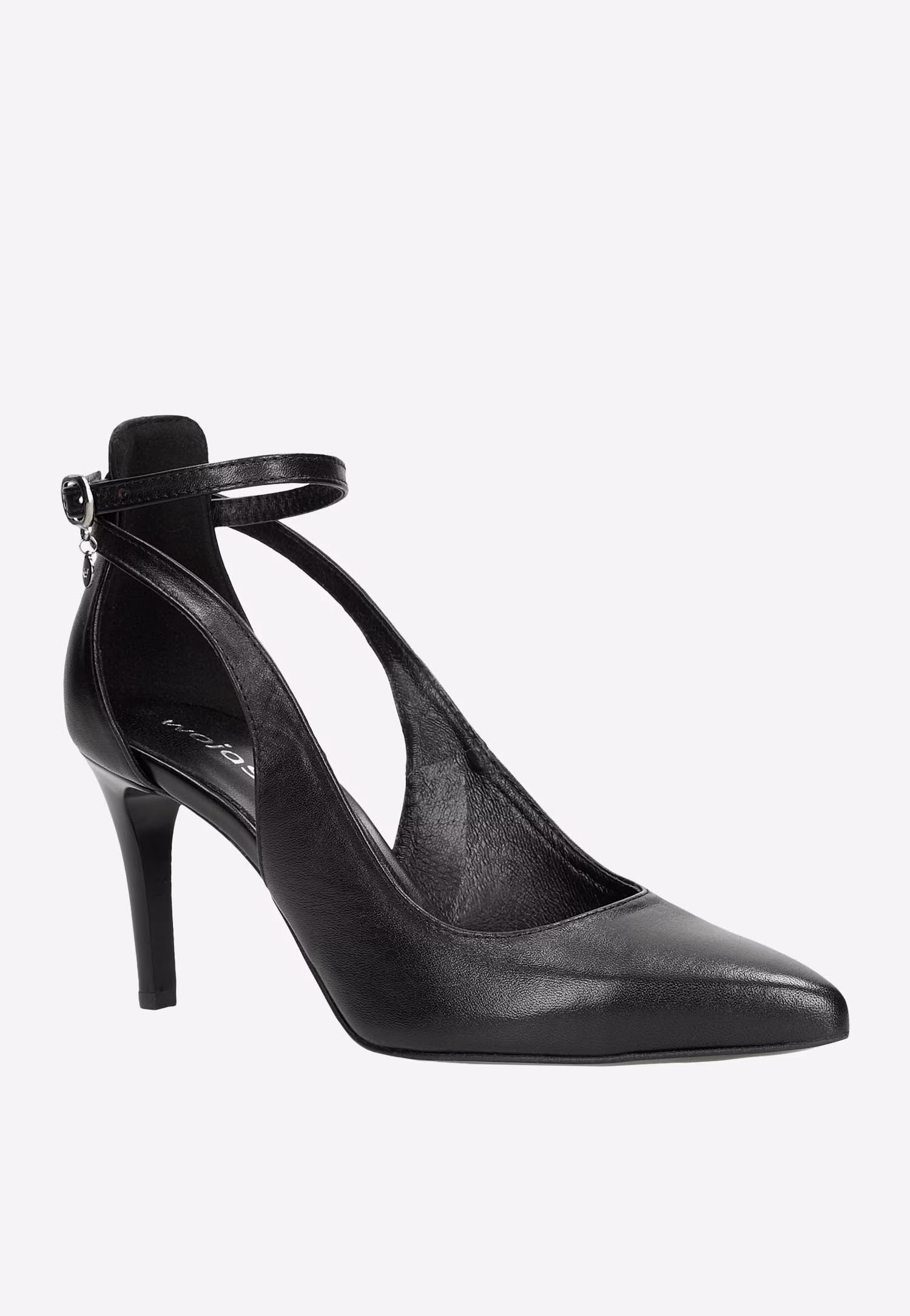 Białe czółenka ze skóry licowej na obcasie