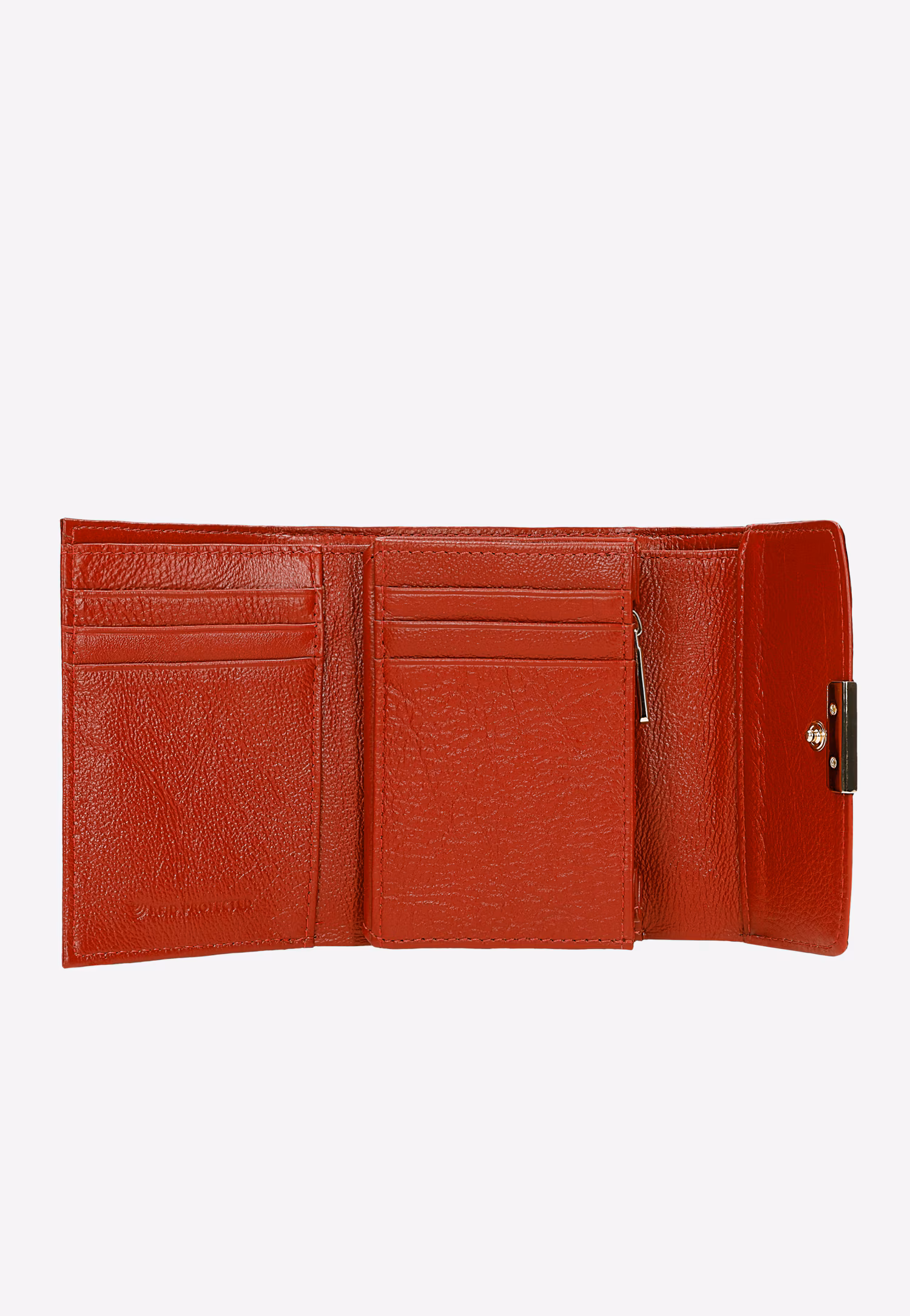 Mały lakierowany czerwony portfel damski z metalicznym połyskiem