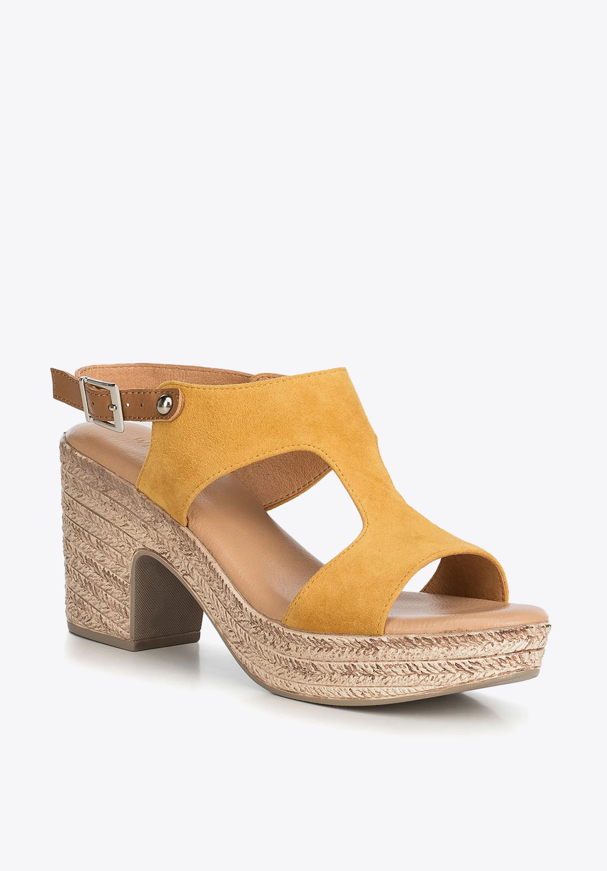 Sandały zamszowe na słupku na sznurkowej platformie