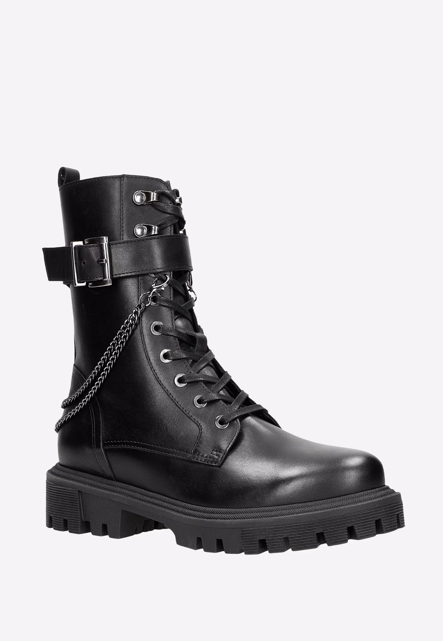 Czarne bikery damskie z odczepianym łańcuszkiem