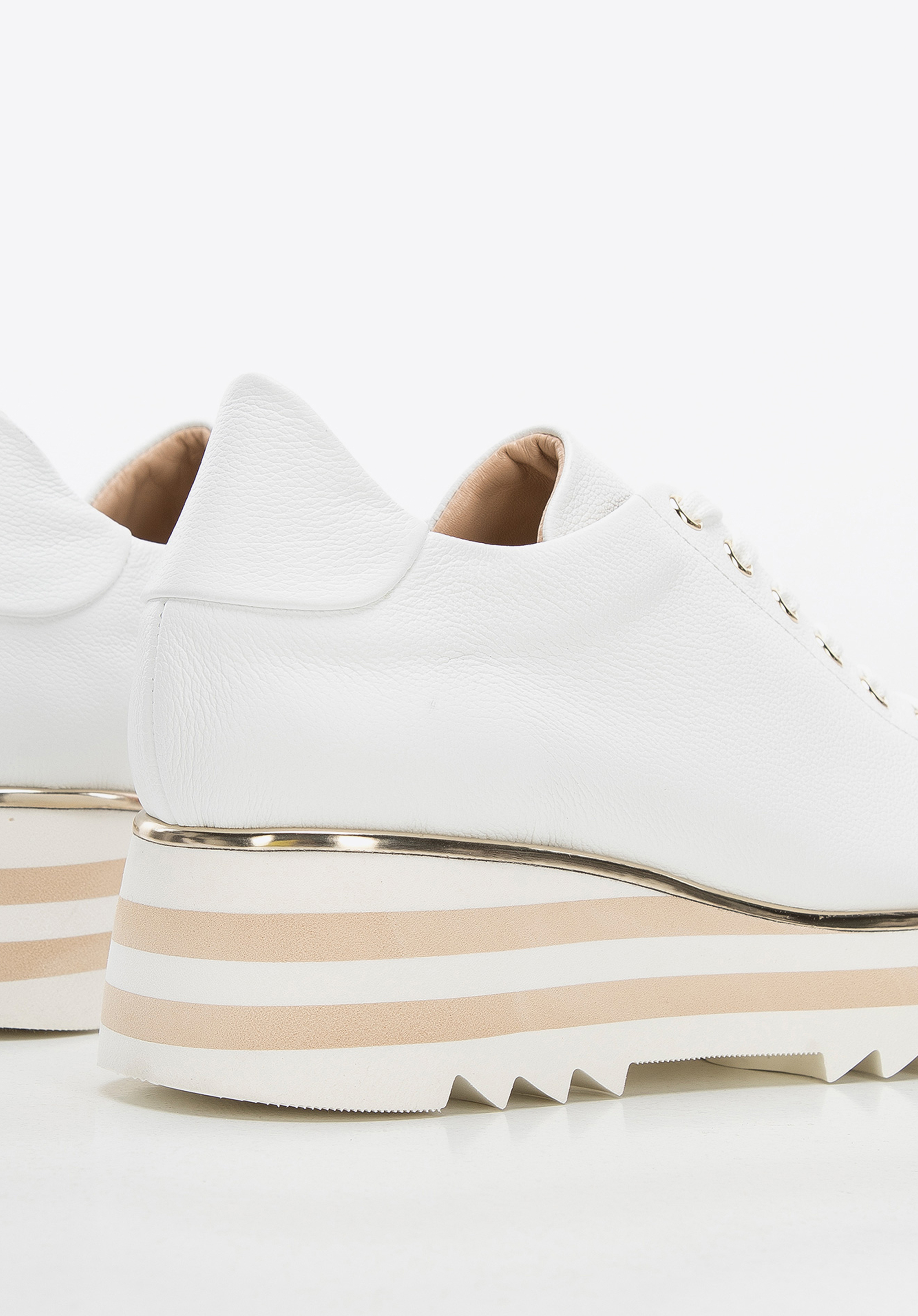 Damskie sneakersy skórzane klasyczne na platformie w pasy