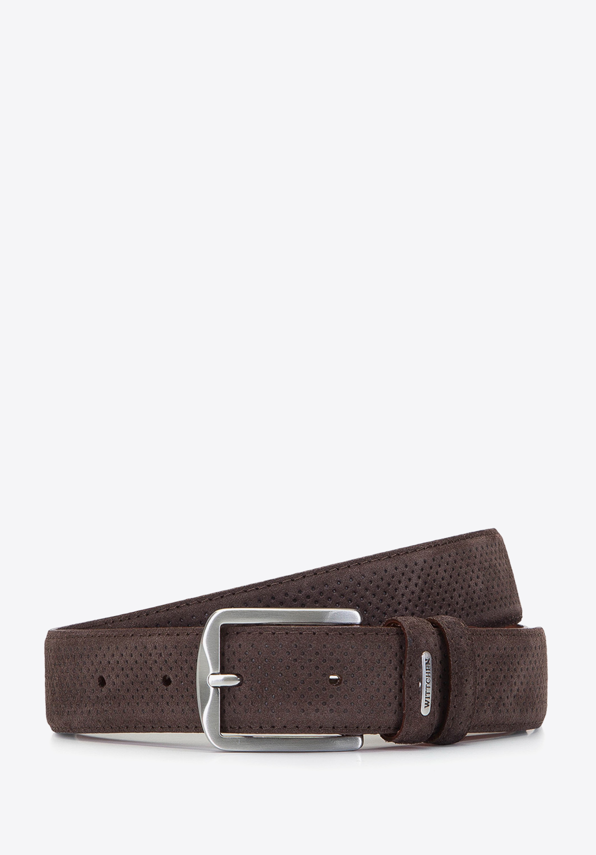 Męski pasek z perforowanej skóry welurowej