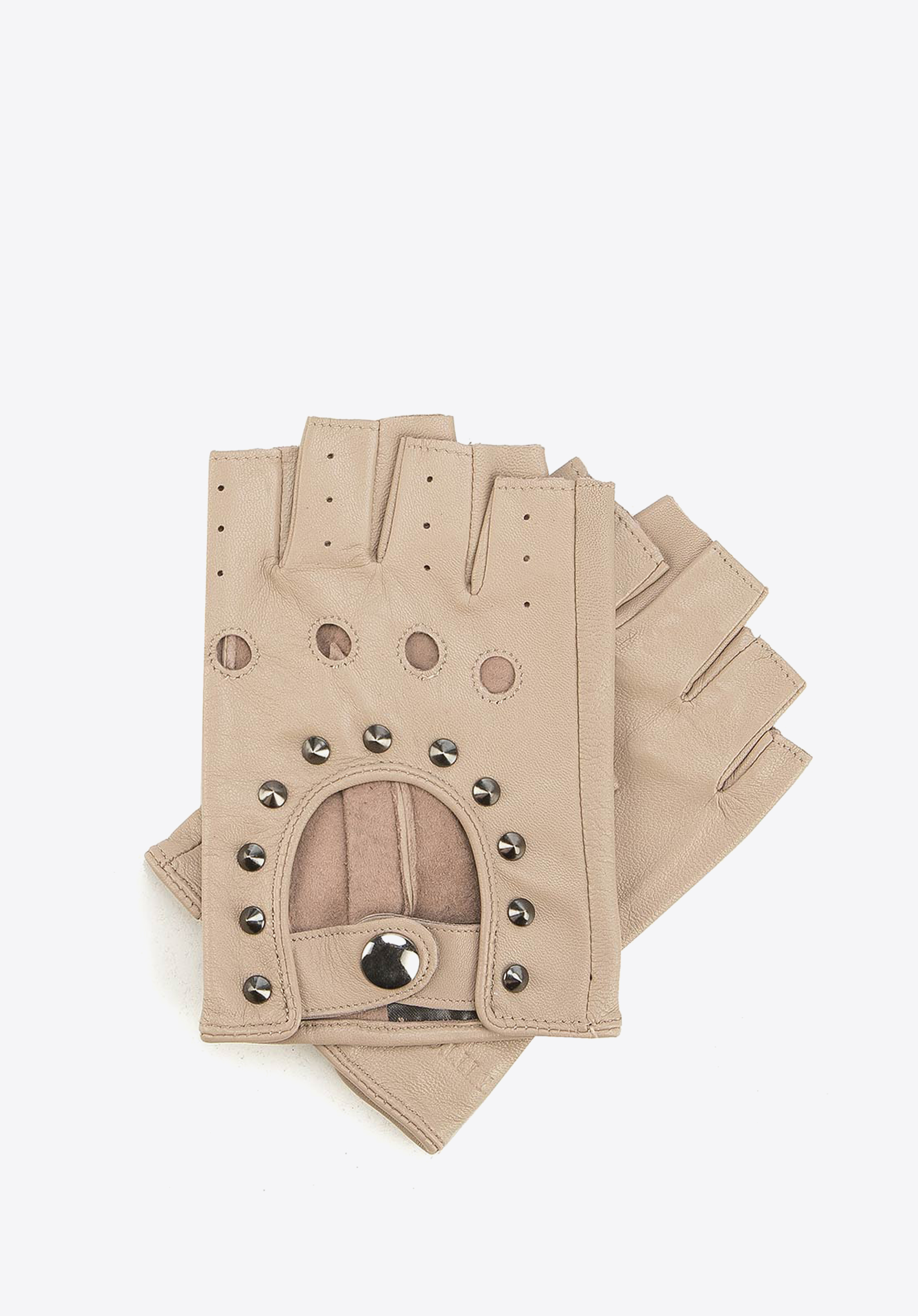 Damskie rękawiczki skórzane bez palców z perforacją