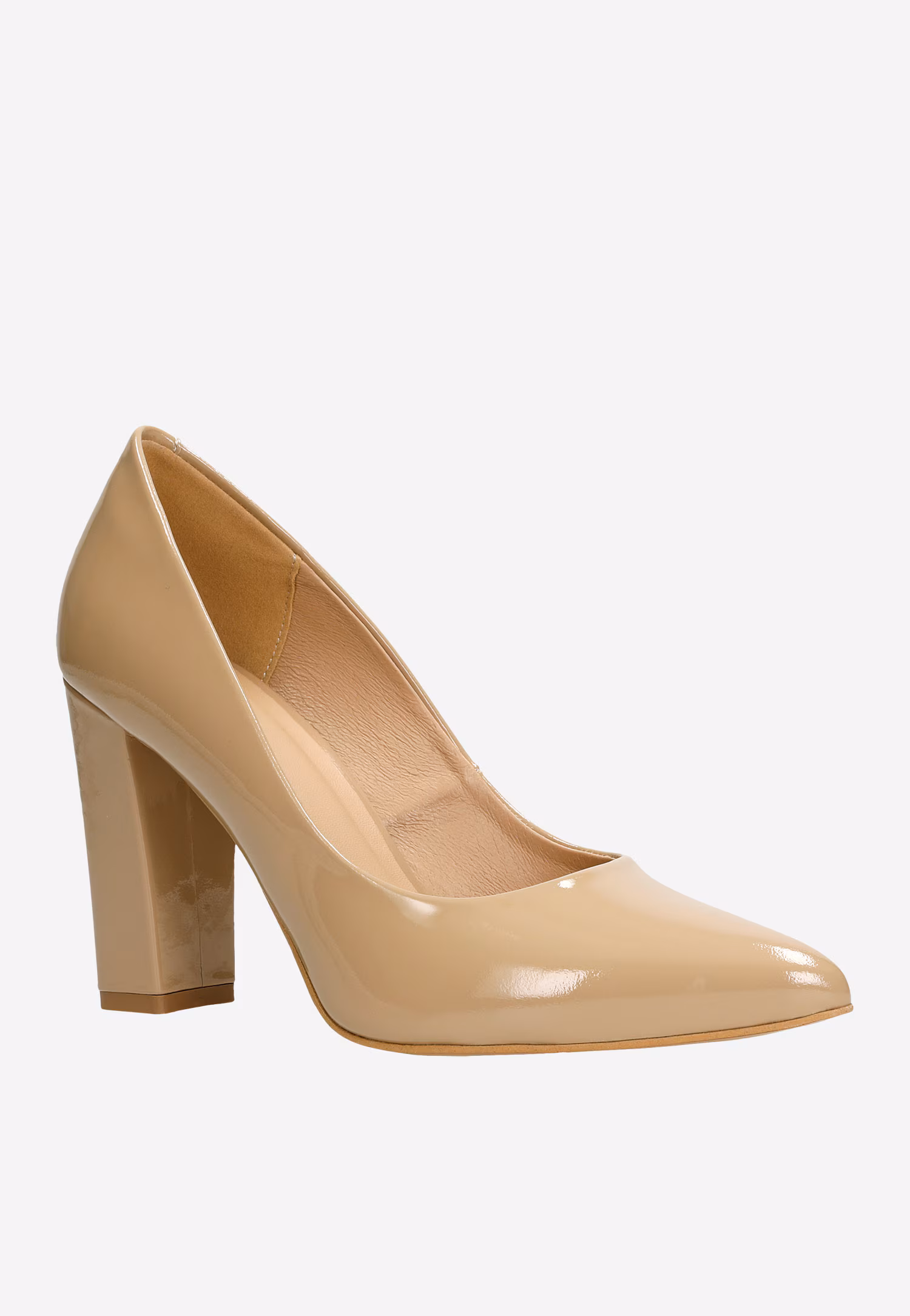Beżowe eleganckie czółenka damskie z lakierowanej skóry
