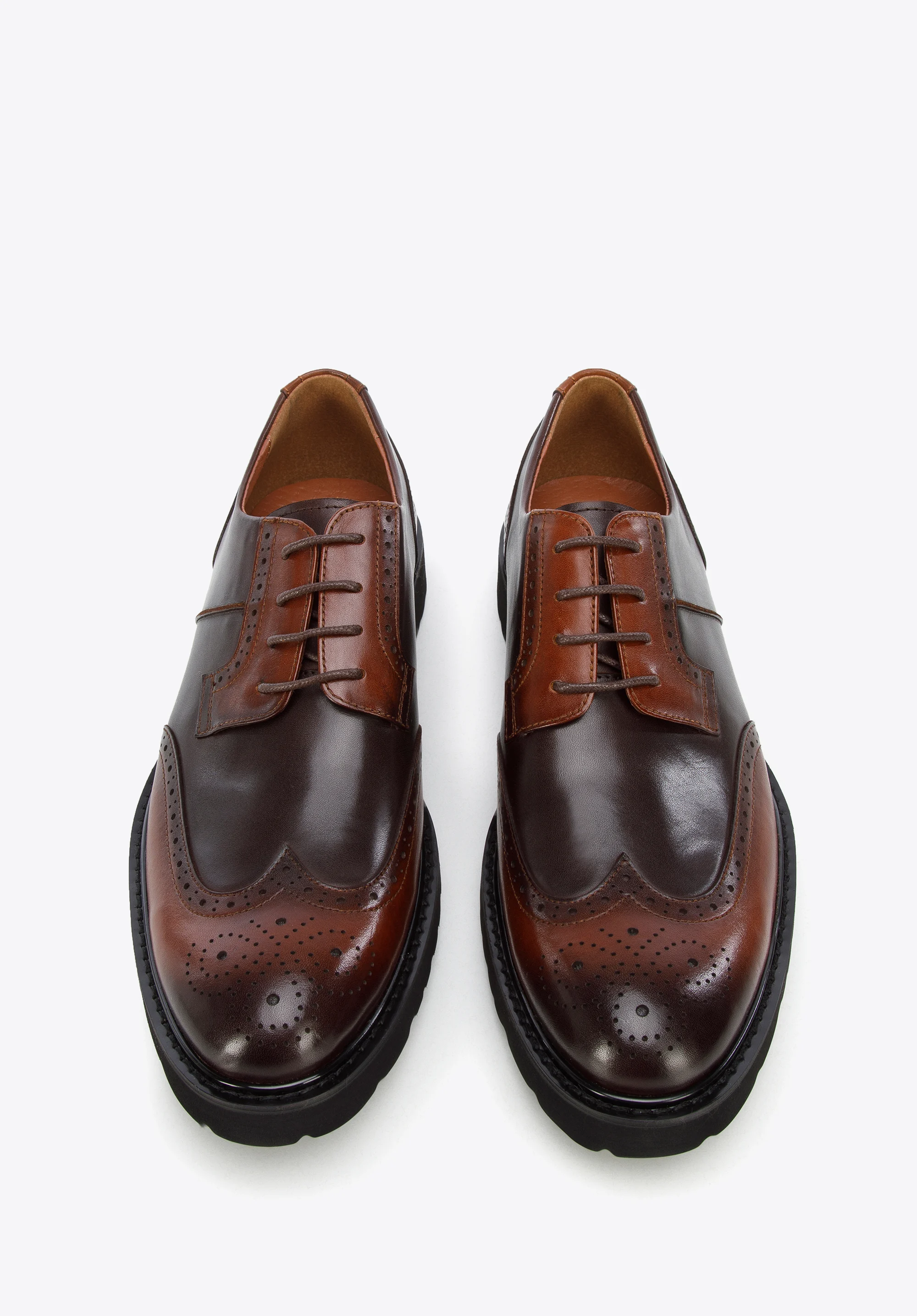 Męskie brogsy skórzane dwukolorowe na lekkiej podeszwie