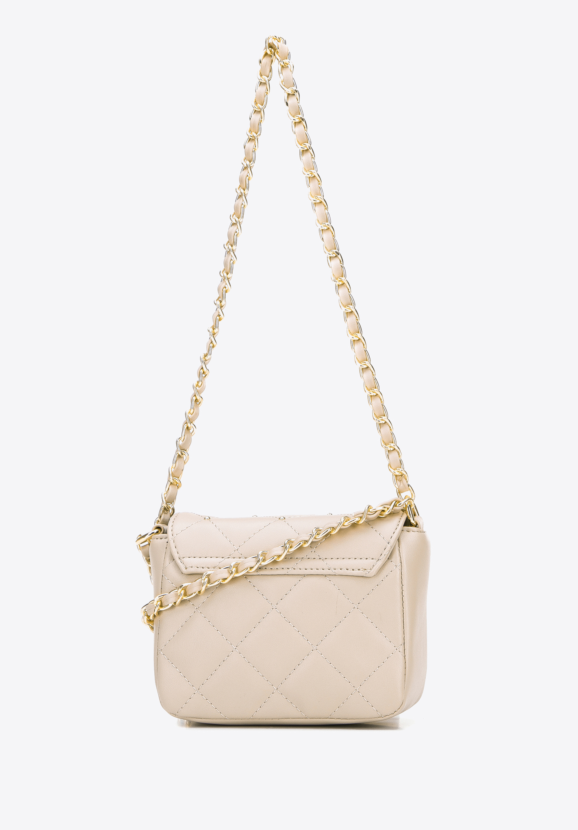 Minitorebka z pikowanej ekoskóry z nitami na łańcuszku