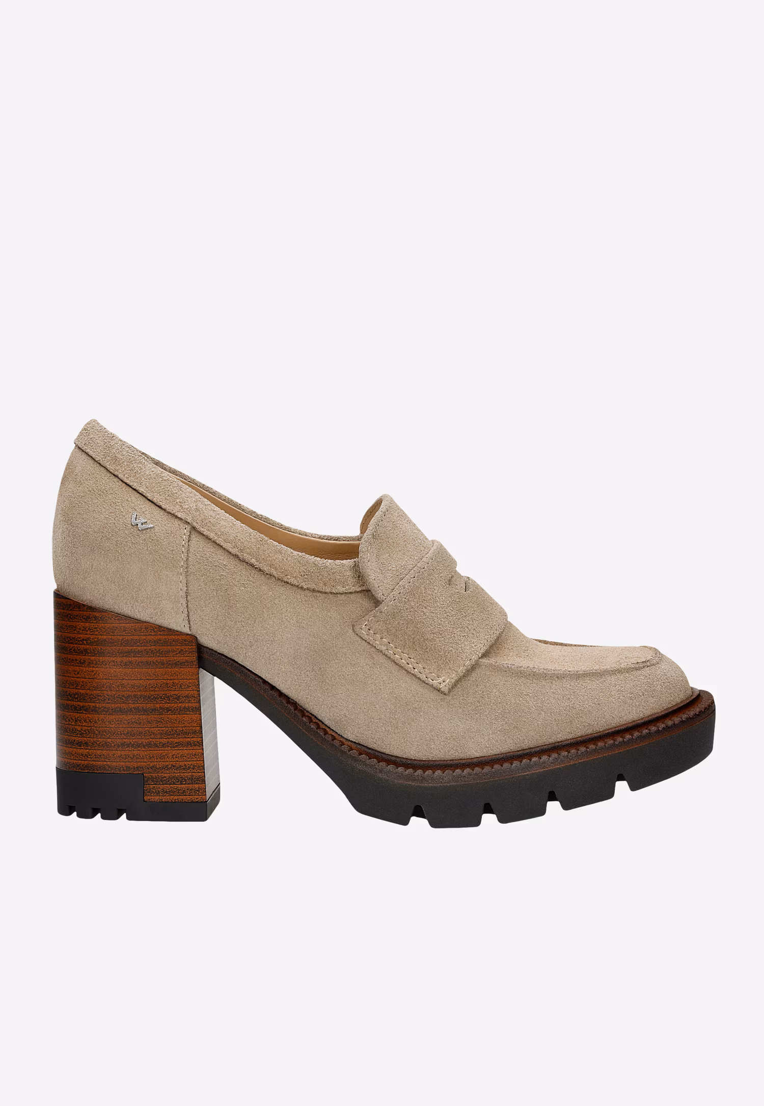 Czarne mokasyny damskie na wysokim obcasie i podeszwie z bieżnikiem