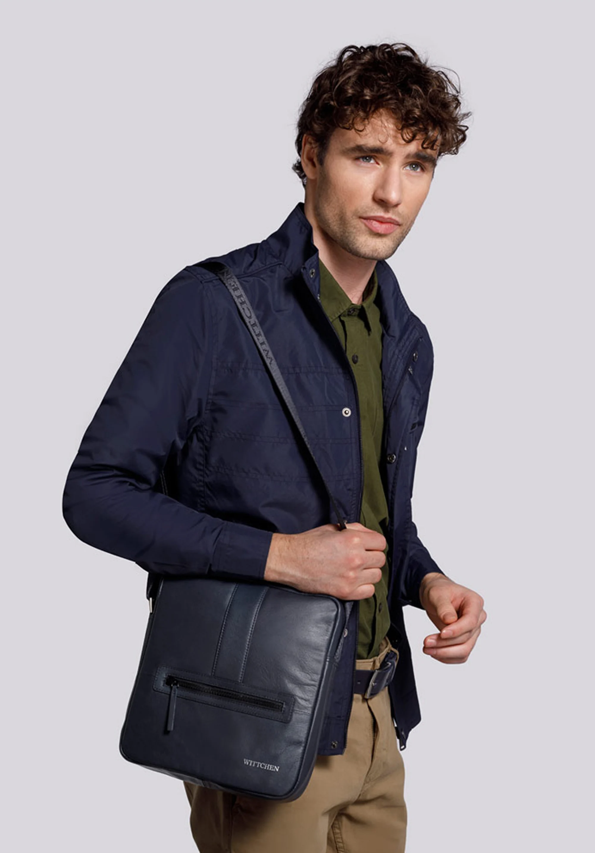 Męska listonoszka skórzana stębnowana mała