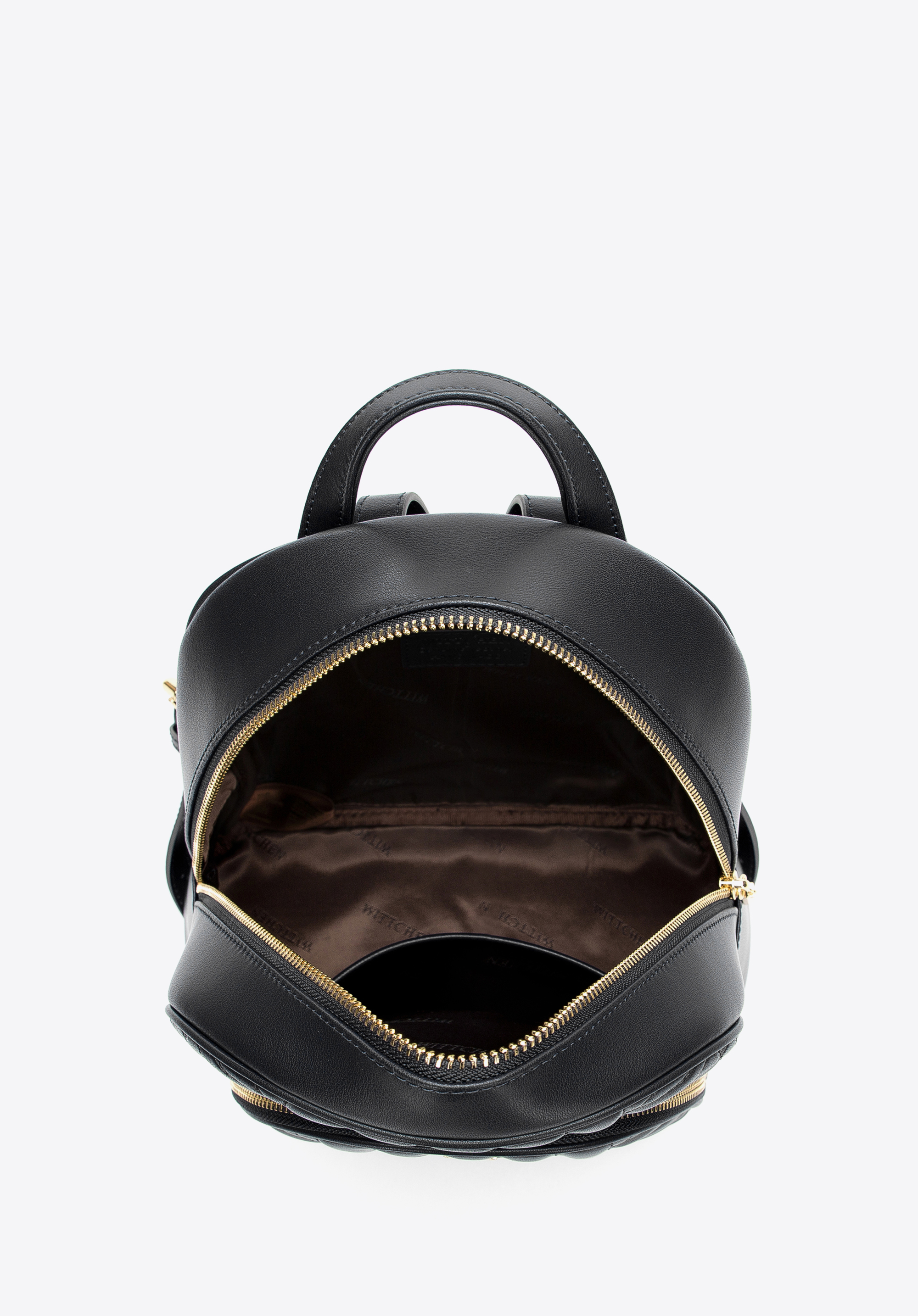 Damski plecak z pikowanej skóry z kieszenią z przodu