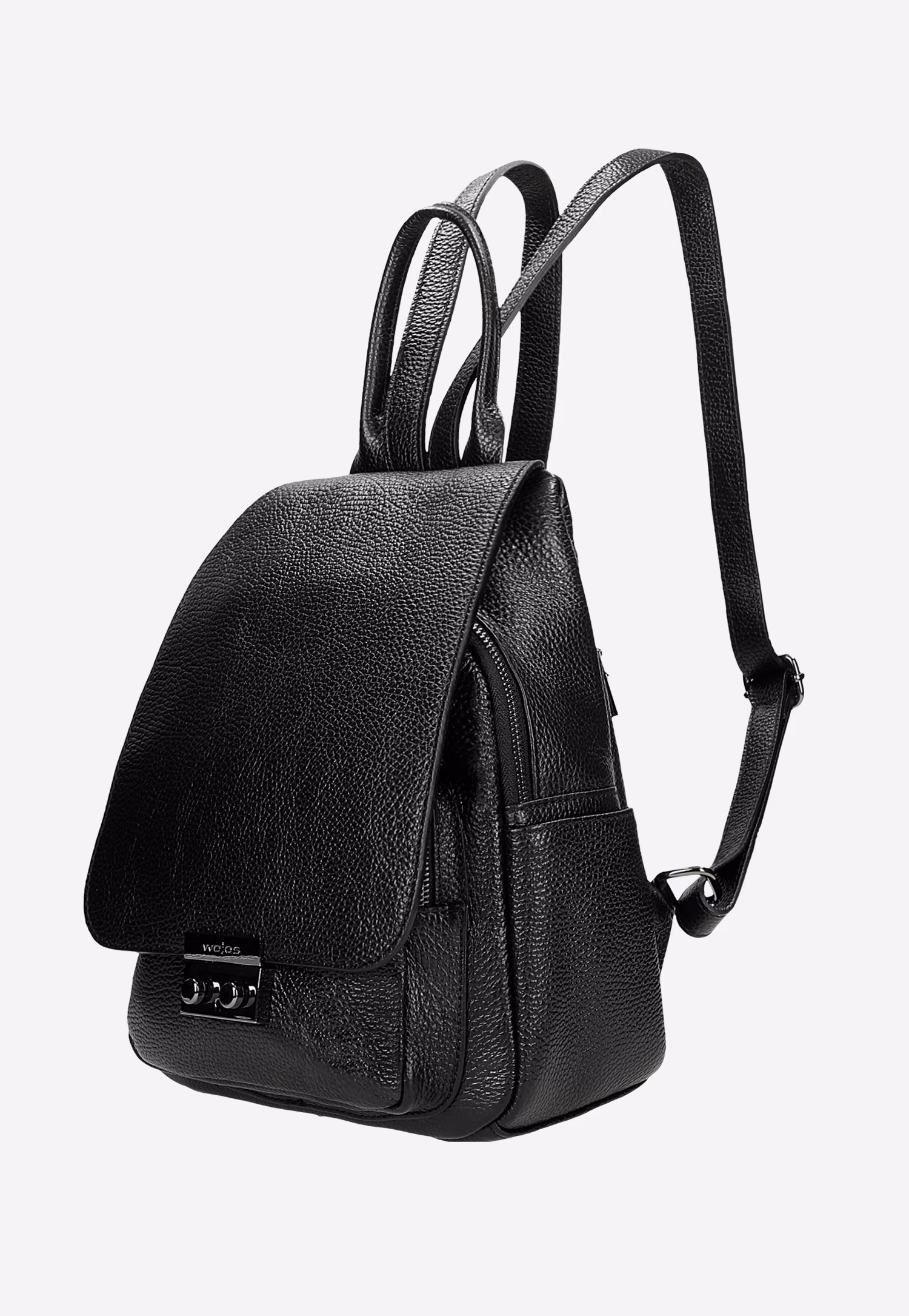 Czarny plecak damski z ciemnymi metalowymi elementami