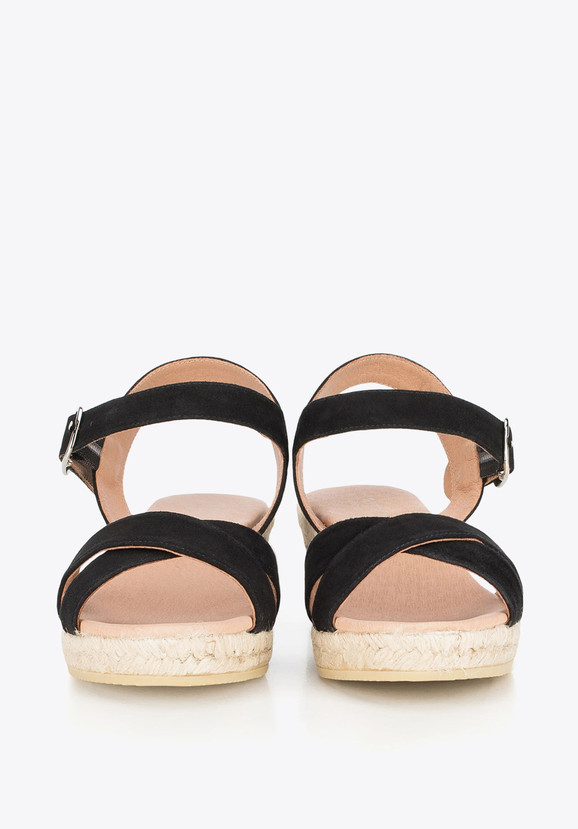 Damskie sandały z zamszu na sznurkowym koturnie