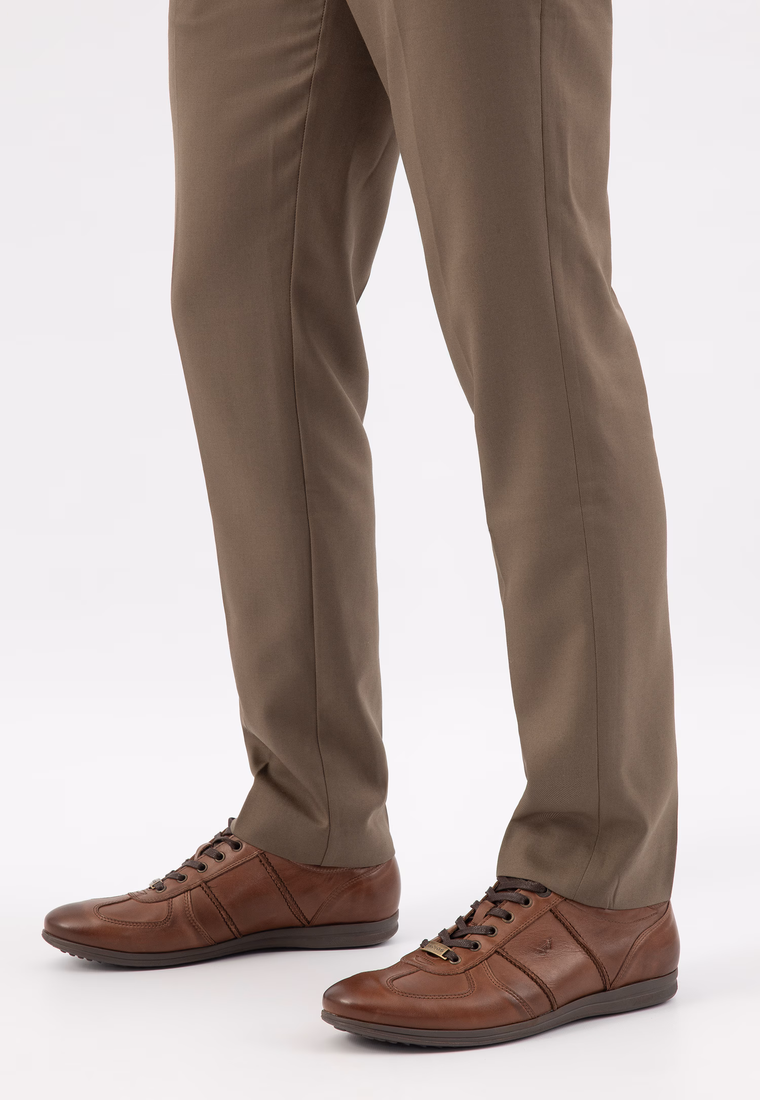 Jasnobrązowe sneakersy męskie ze skóry licowej