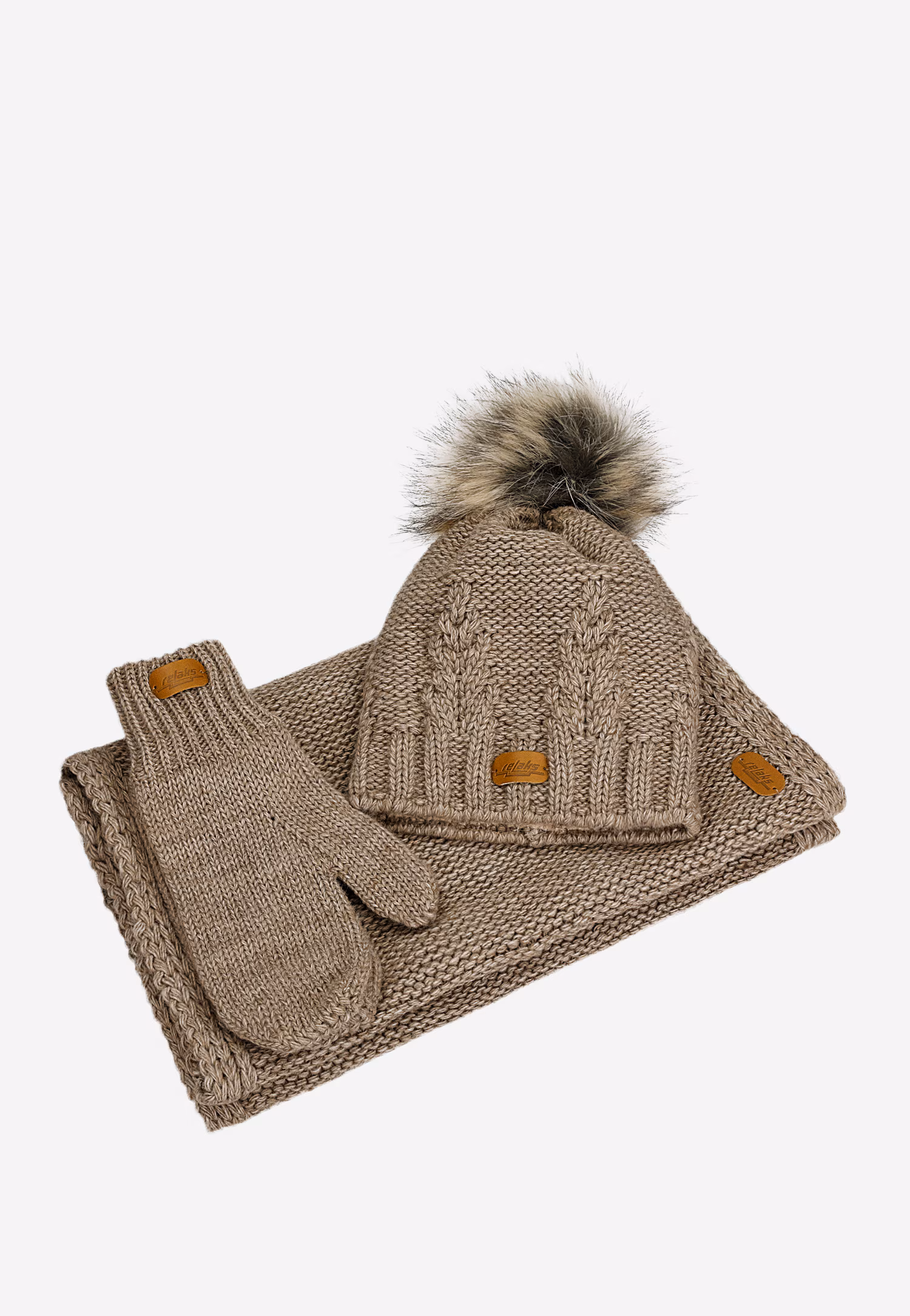 RELAKS zestaw czapka + komin + rękawiczki w kolorze beżowym