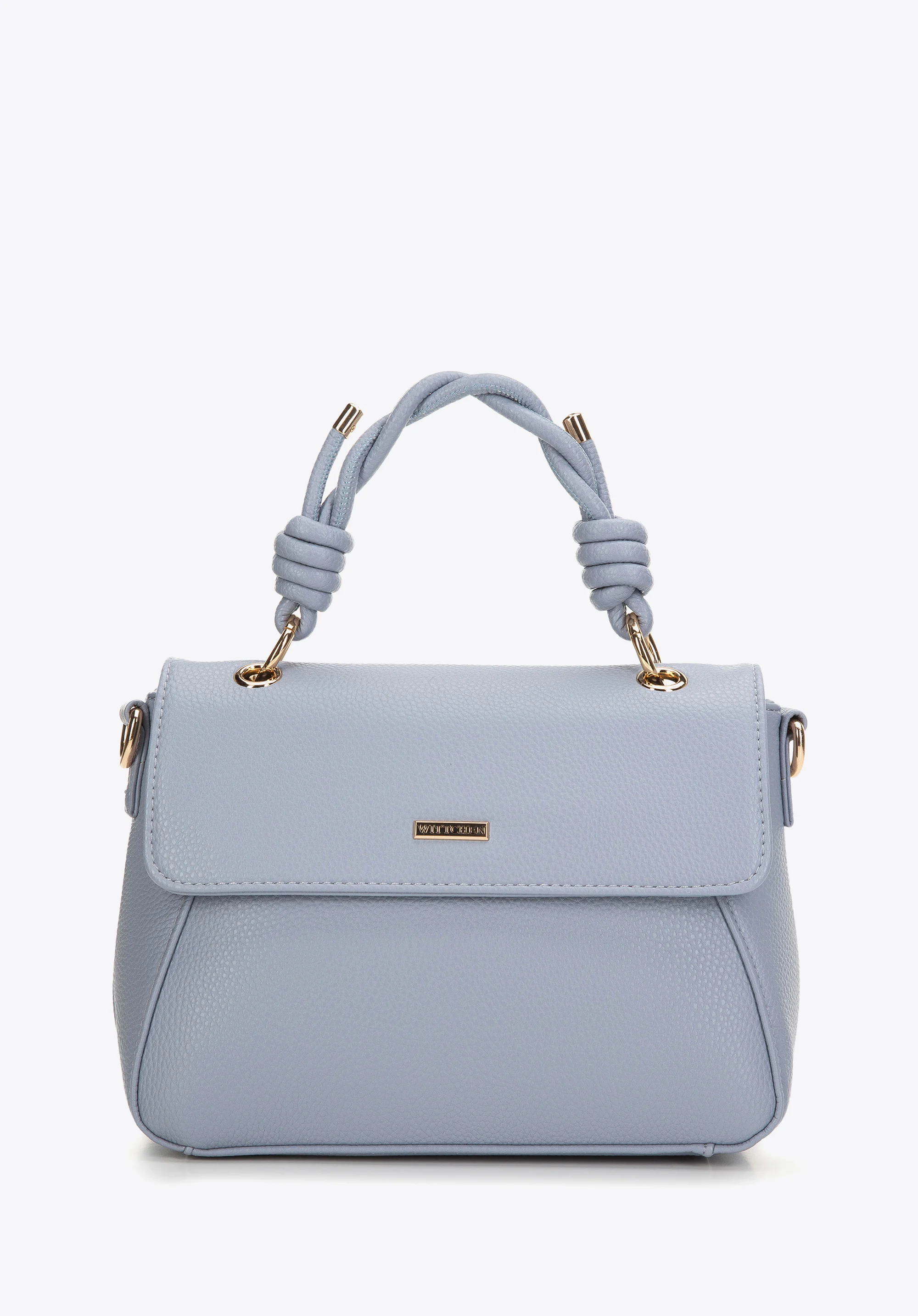 Torebka kuferek z ekoskóry z plecioną rączką