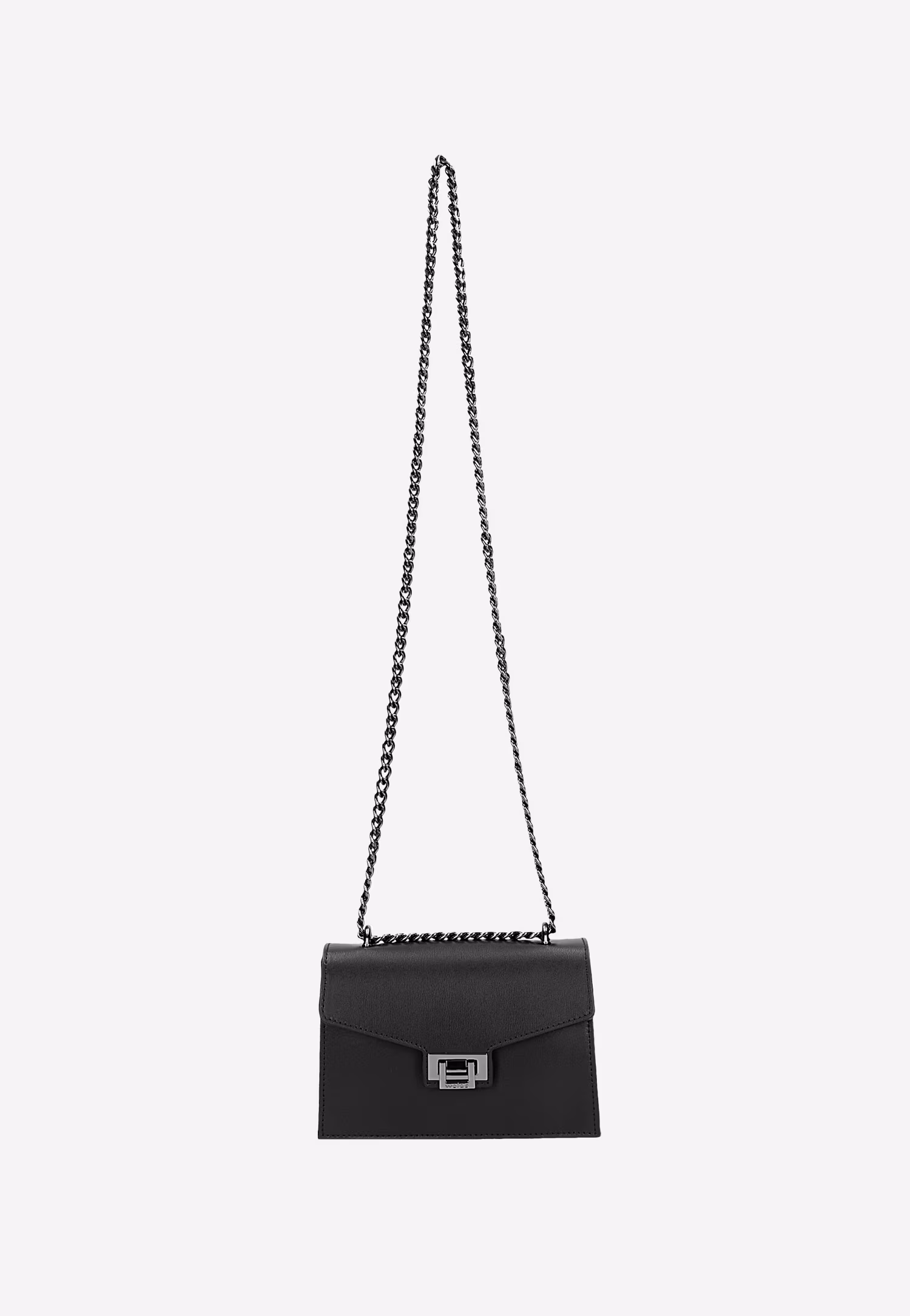 Czarna skórzana torebka damska z metalowym łańcuchem