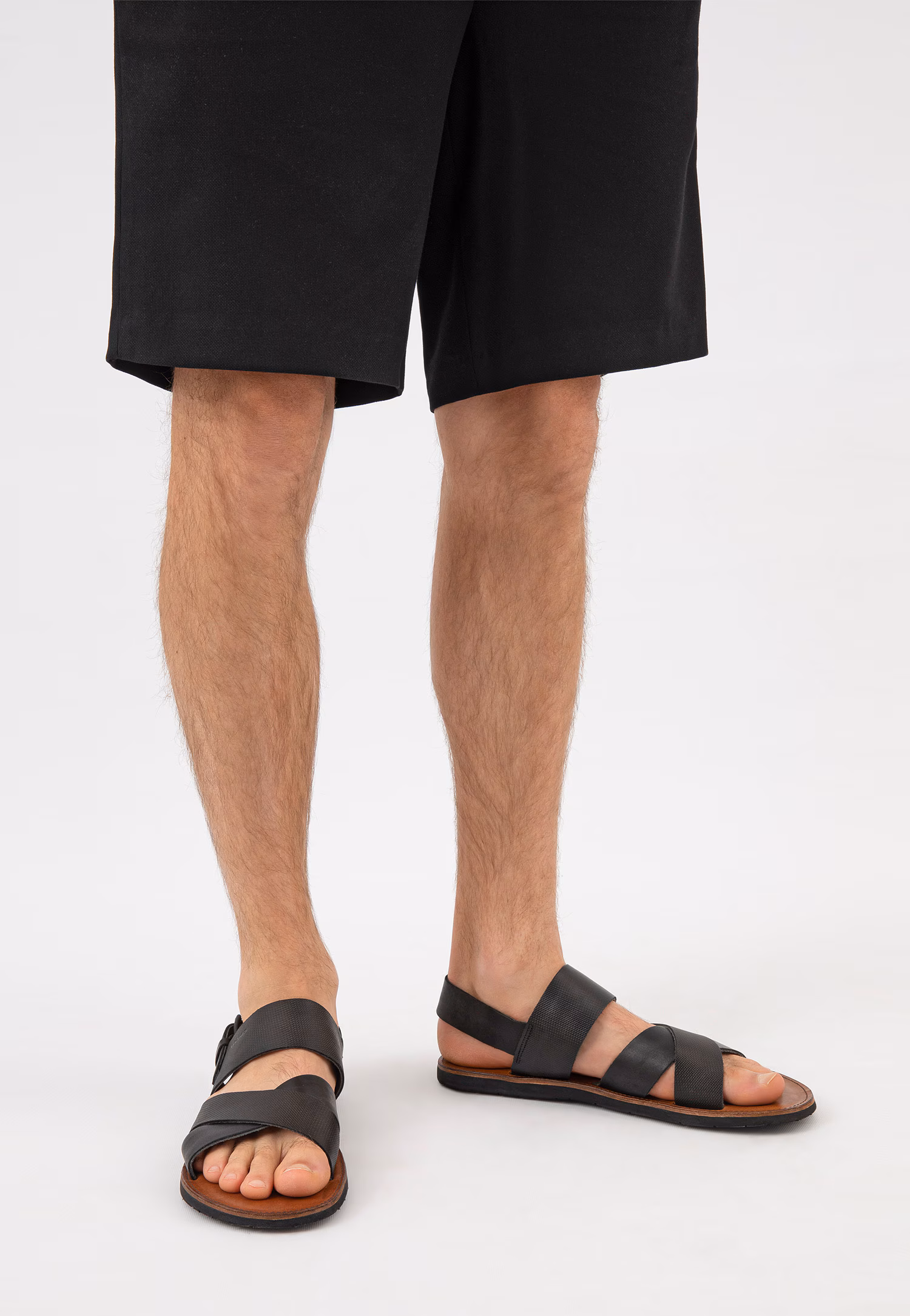 Czarne sandały męskie ze skóry licowej