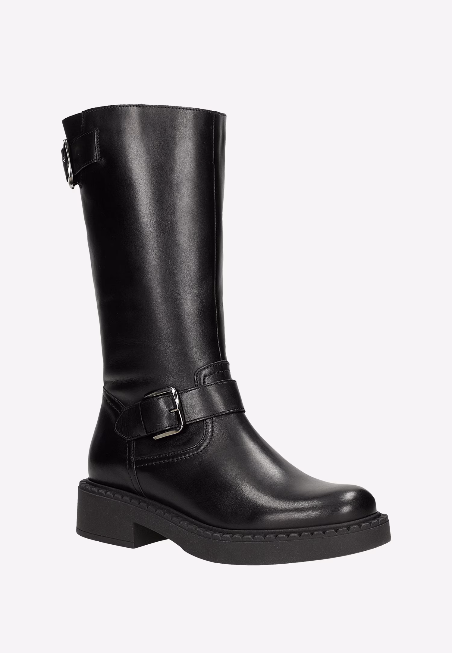 Czarne skórzane bikery damskie z klamrami