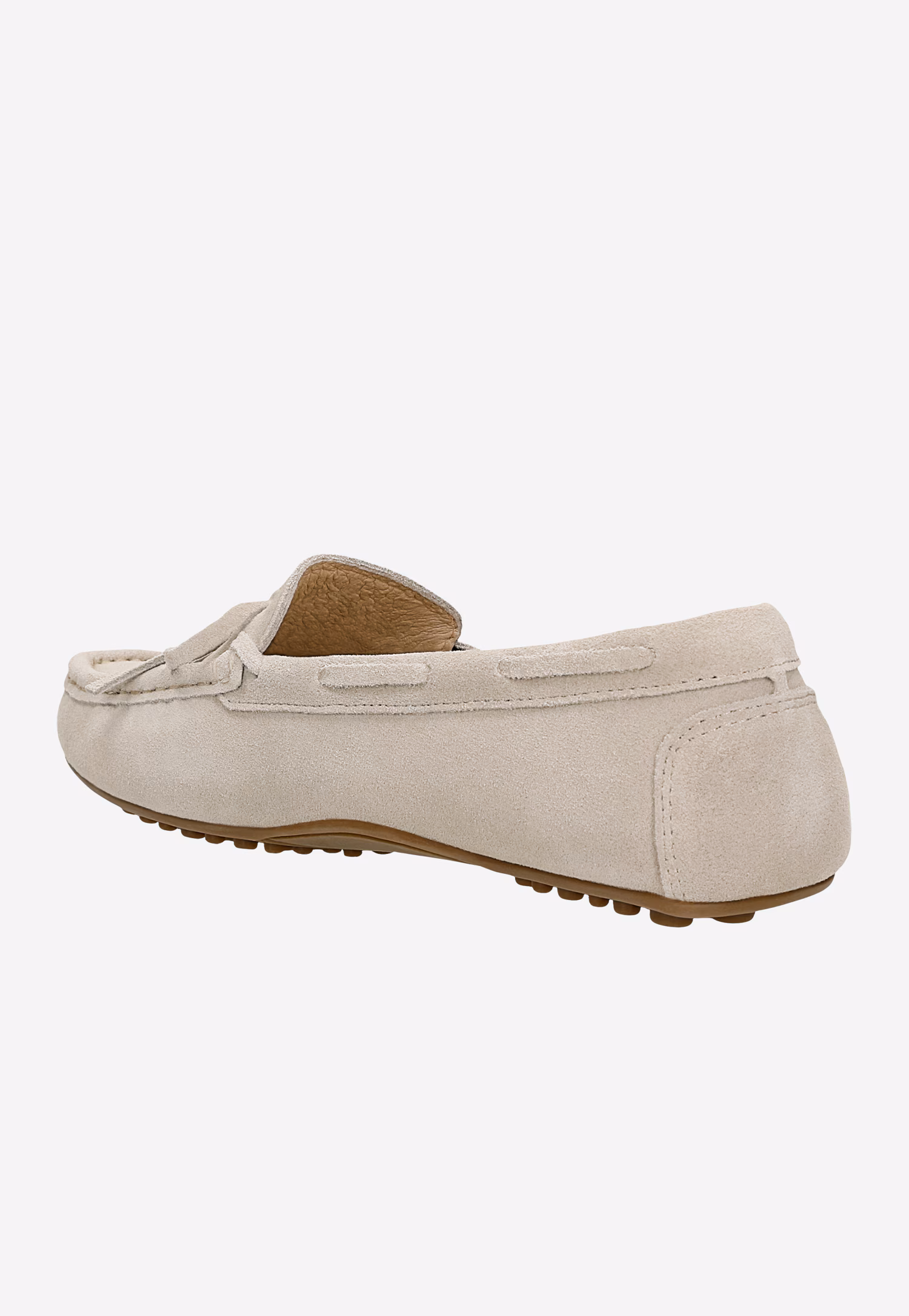 Beżowe mokasyny damskie z chwostami na jasnej podeszwie