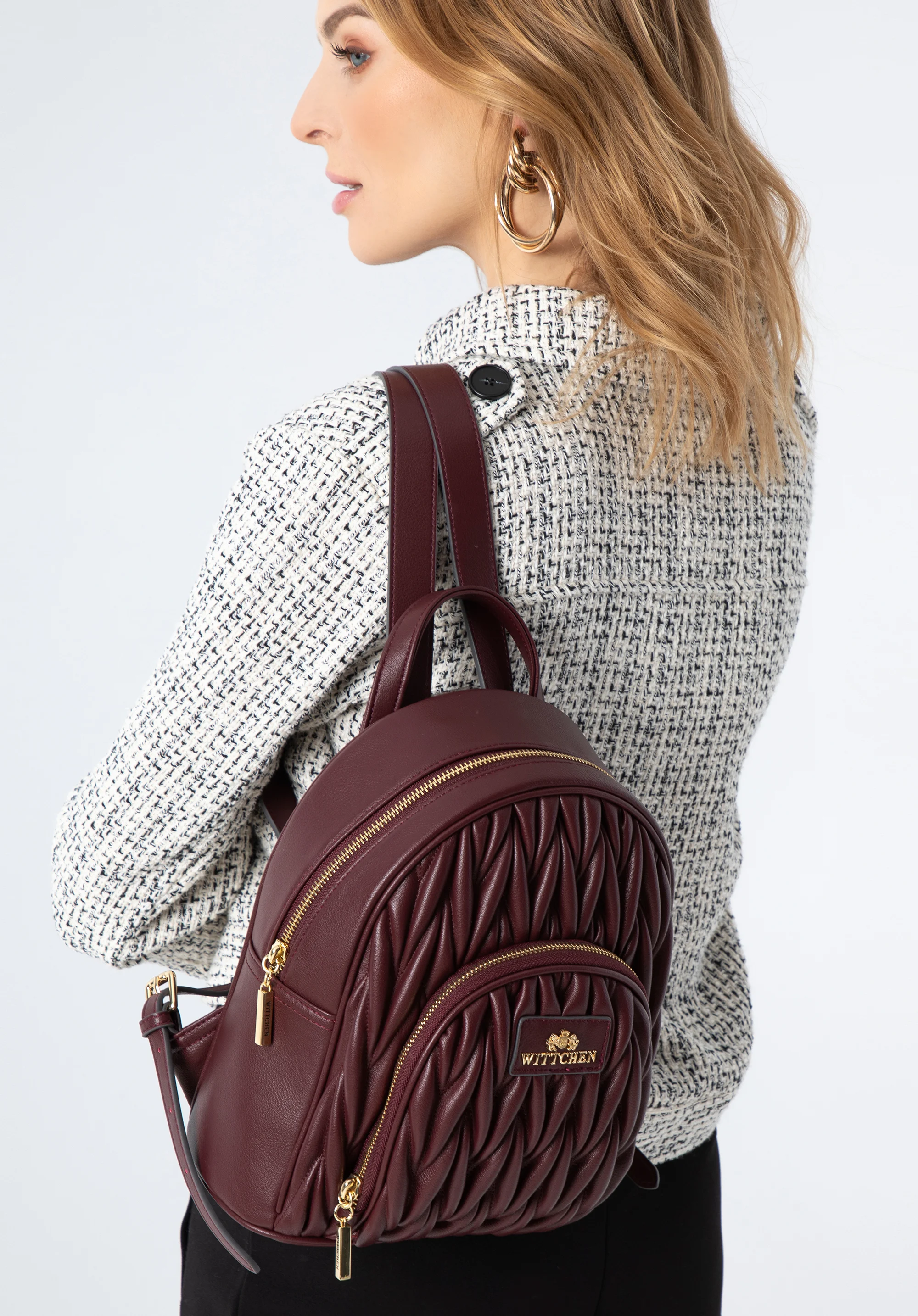 Damski plecak skórzany z marszczeniem