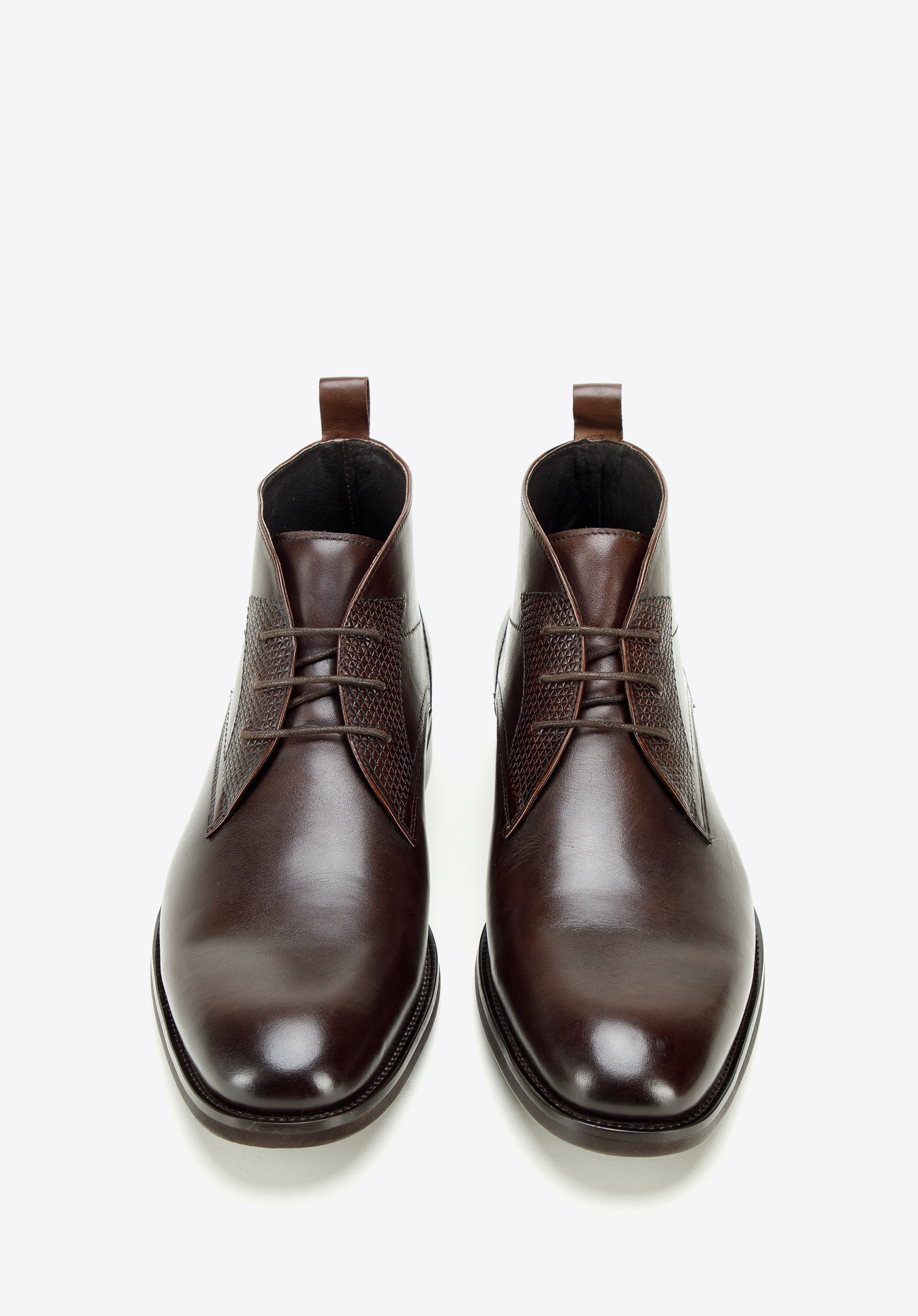 Męskie trzewiki skórzane ze wstawkami w geometryczny wzór