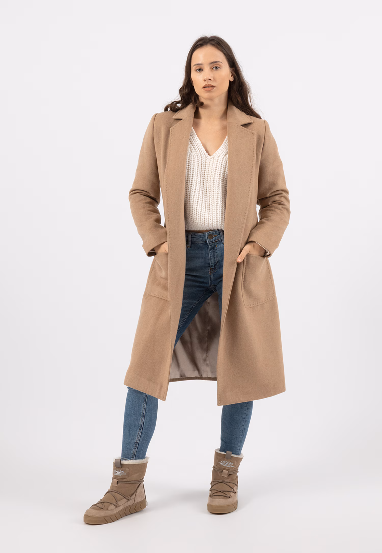 RELAKS beżowy płaszcz damski