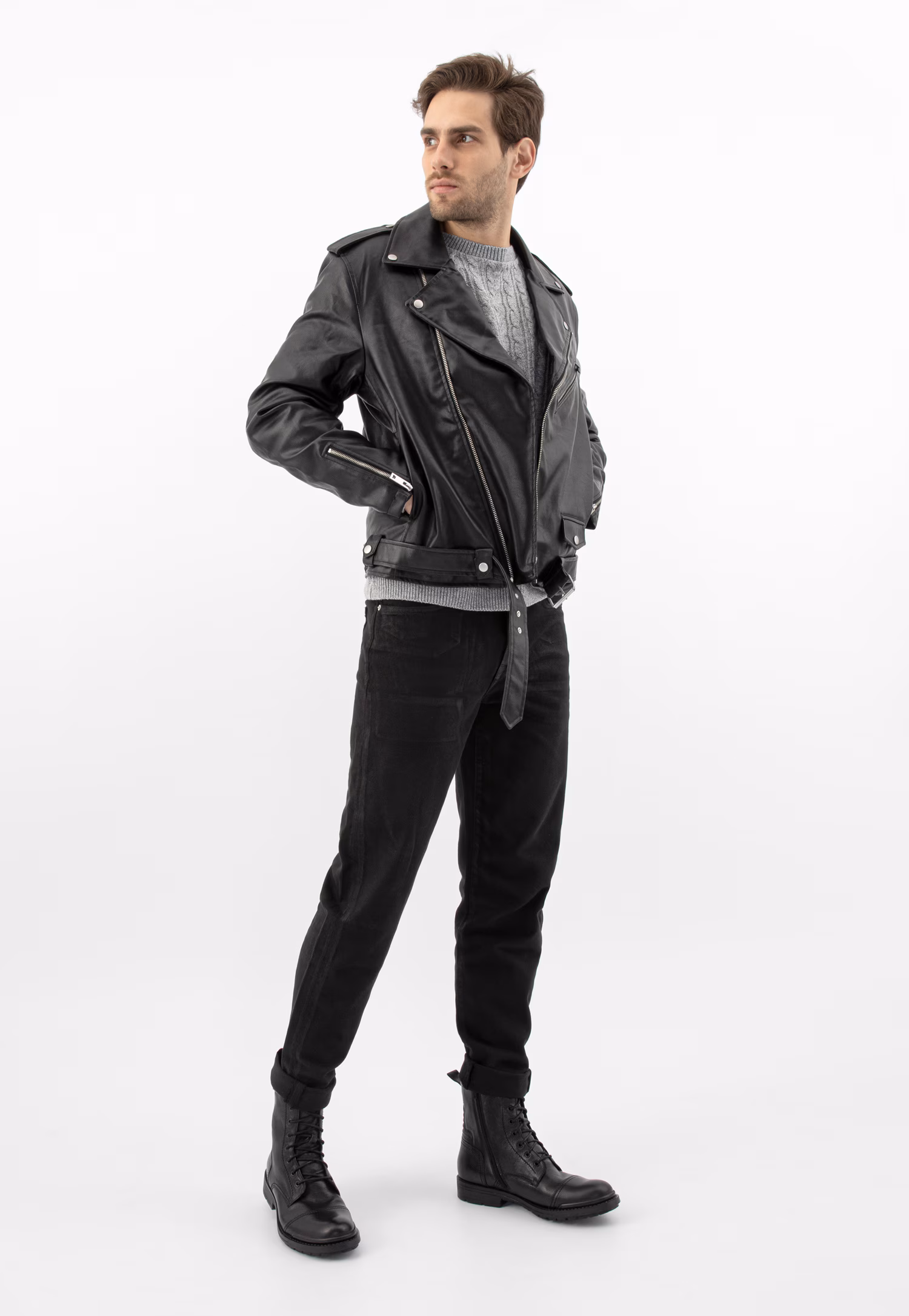 Czarne trzewiki męskie typu bikery