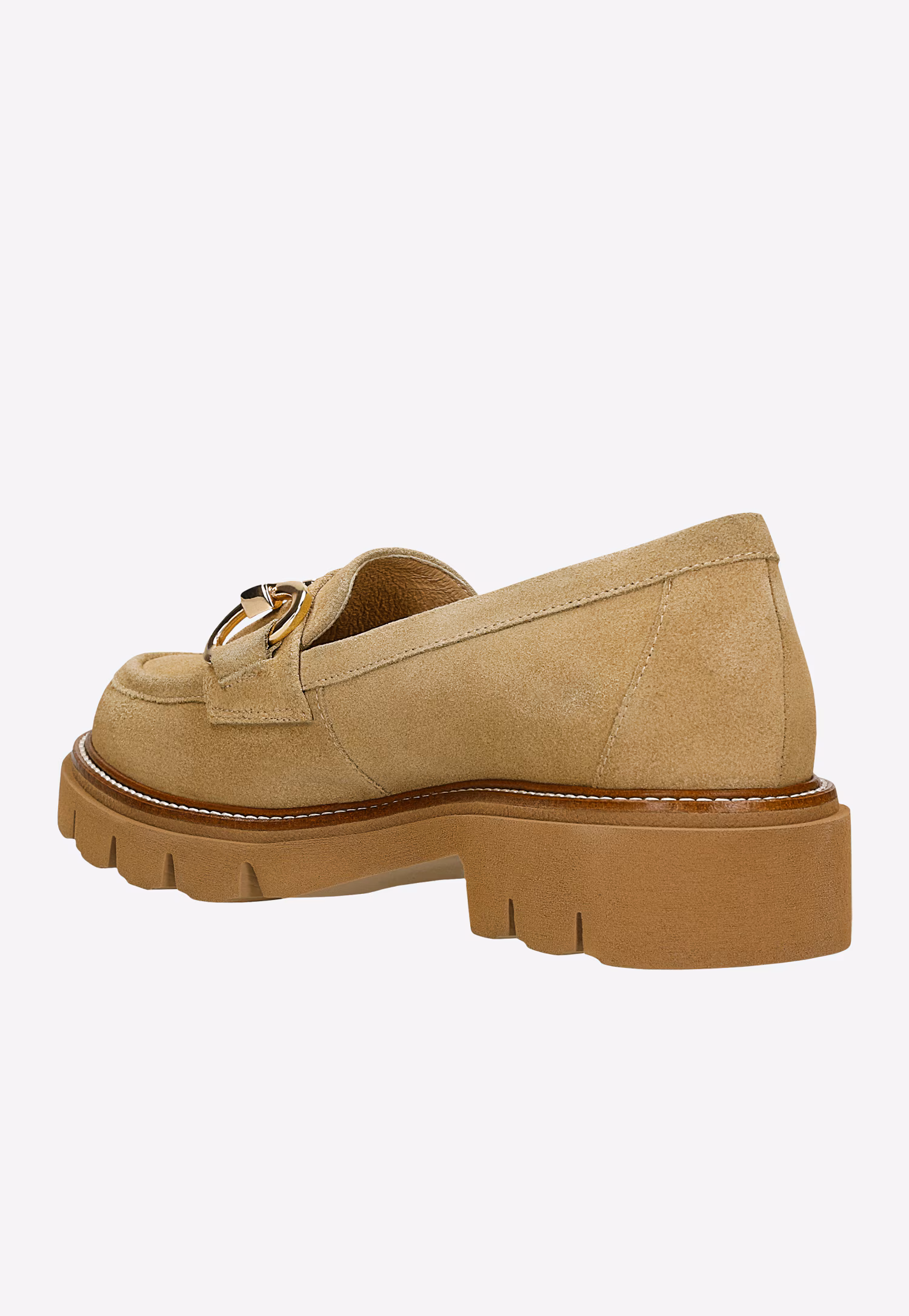 Beżowe masywne mokasyny damskie z wędzidłem