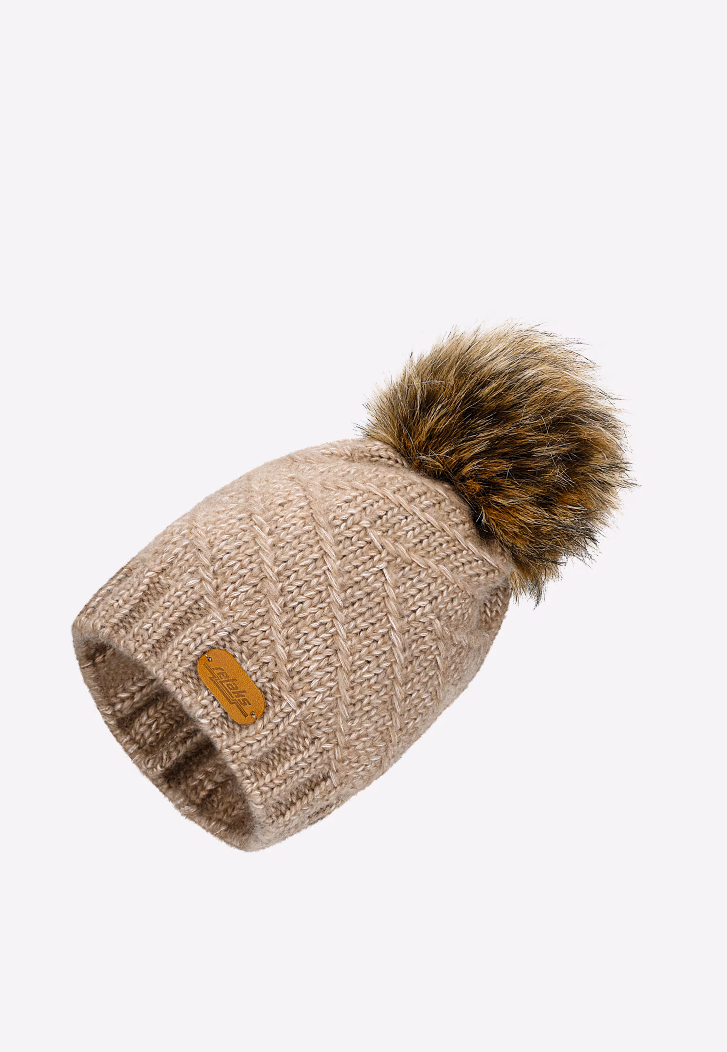 RELAKS beżowy komplet z wełny merino czapka z pomponem + komin