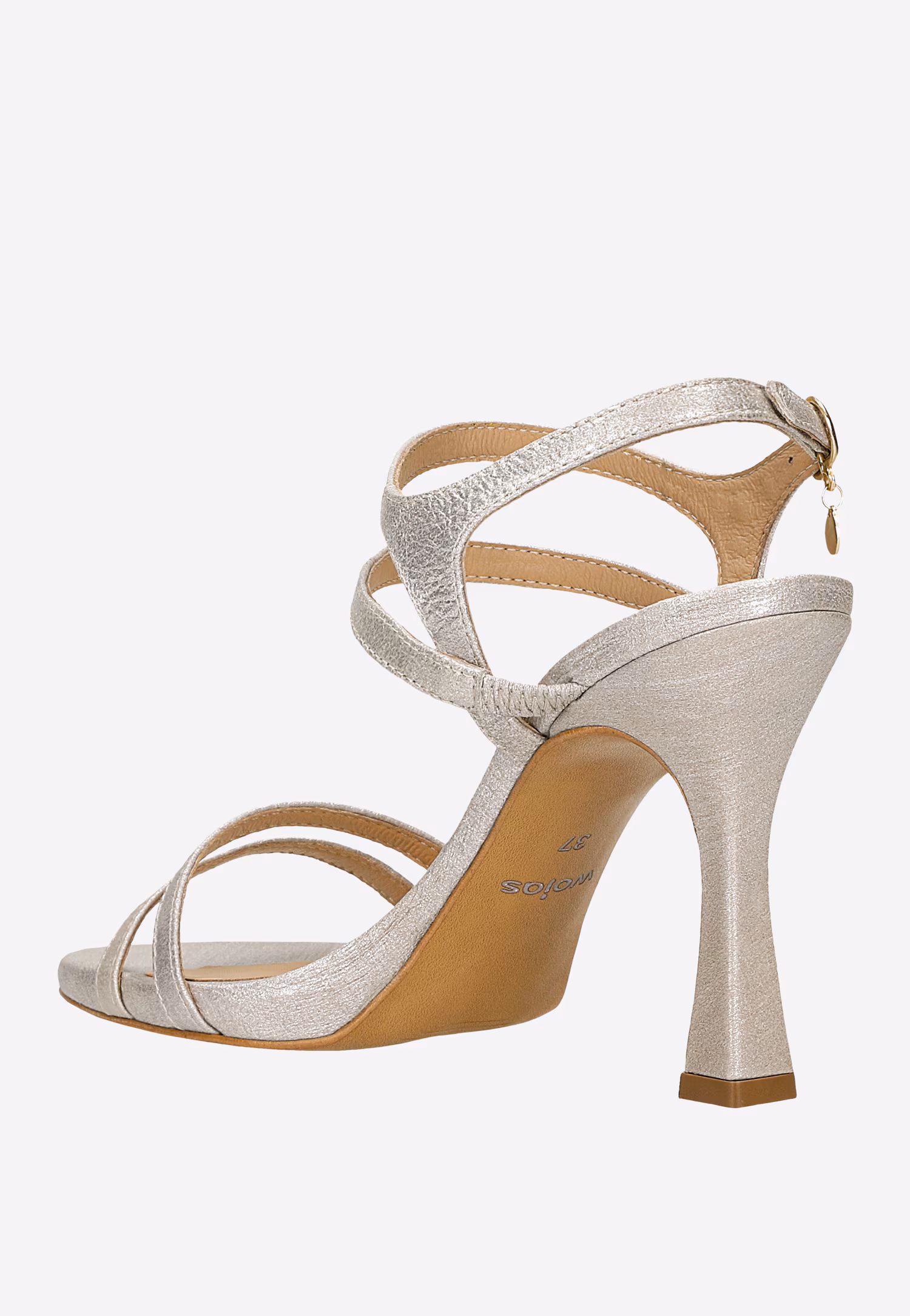 Srebrne sandały z weluru foliowanego na szpilce